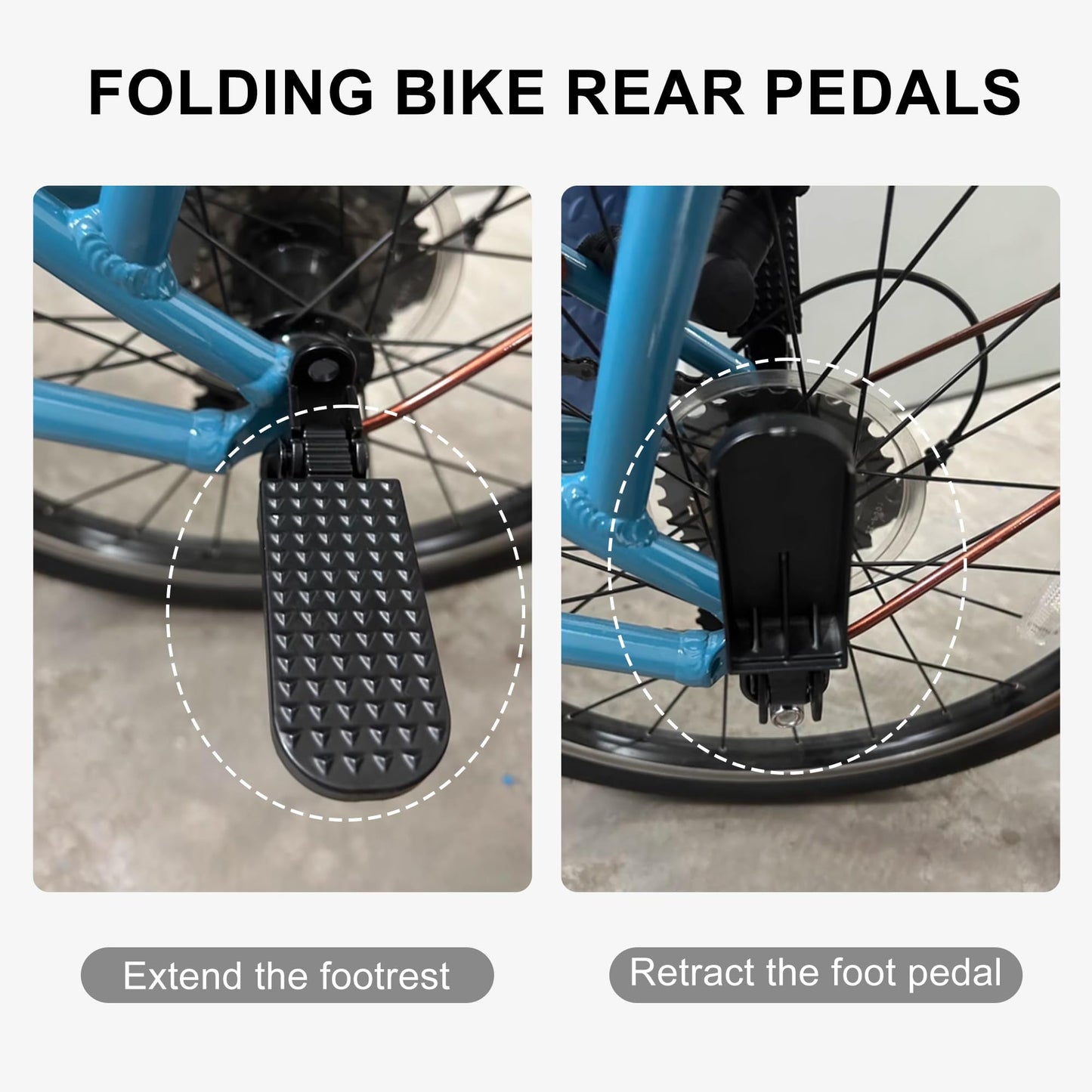 Tailcle 1 Pair Bike Rear Pedals, Mini Folding Bike Pegs, 8mm Aluminium Alloy Non-Slip Bicycle Footrests, Quick Release Foot Plates Pedals for Mountain Bike E-Bike (Black and Silver)