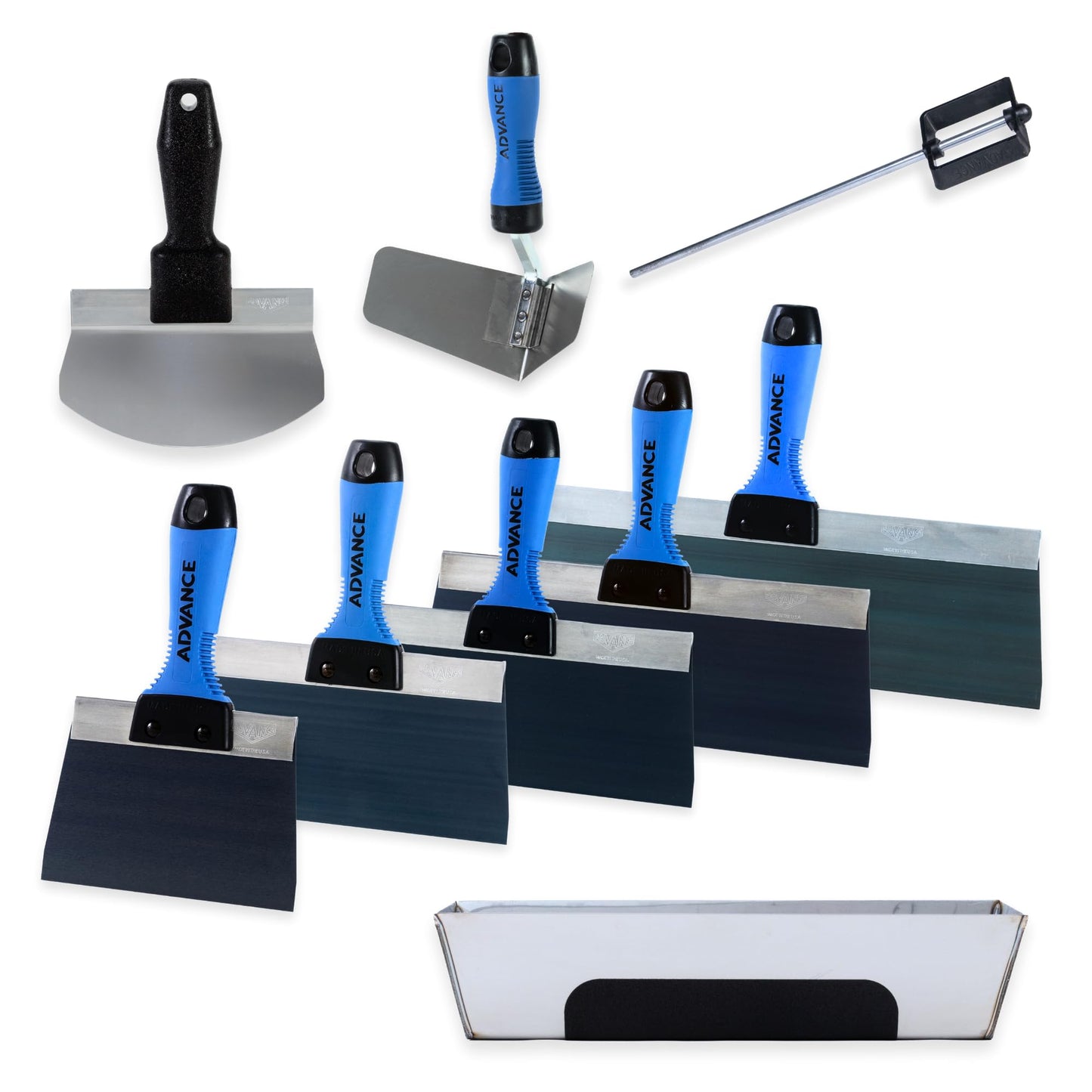 Ultimate Drywall Finishing Kit - Blue Steel | Advance Equipment MFG Co. | Professional Quality | Mud Pan, Drywall Knife, Pail Scoop | KIT 35632 | 100+ Years Family Owned USA Made