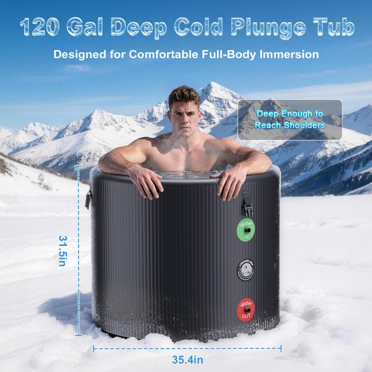 1/3HP Ice Bath Chiller & Cold Plunge Tub Kit, Cold Plunge Chiller with Built-in Pump, 120 Gal Inflatable Ice Plunge Tub, Cold Plunge Tub with Water Chiller for Cold Therapy