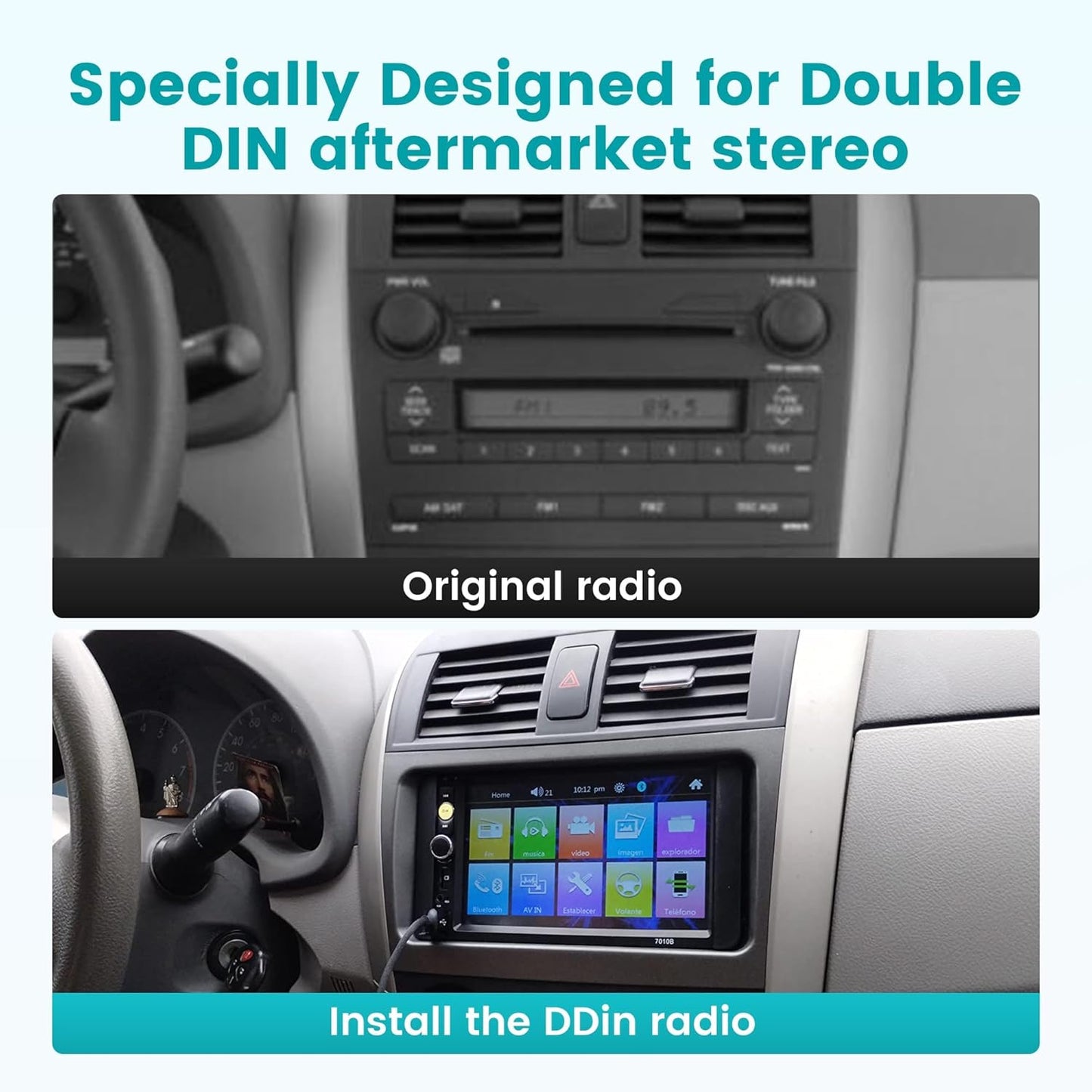 2009-2013 NuIth Double DIN Radio Installation Dash Kit W/Radio Wire Harness for Toyota Corolla, Aftermarket Radio Dash