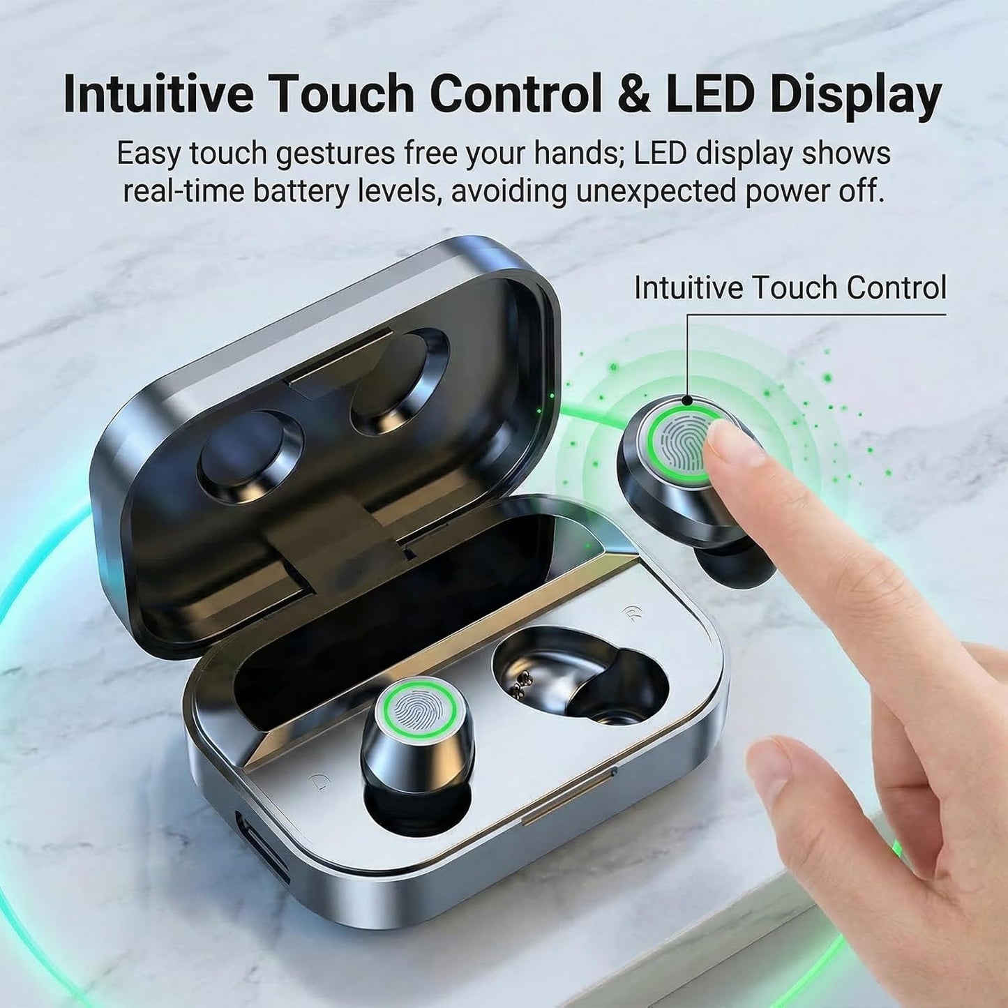 BSWLMDD 5.4 28-Hour Wireless Bluetooth Earbuds Battery Life Hi-Fi bass Earbuds Waterproof LED Display Charging case