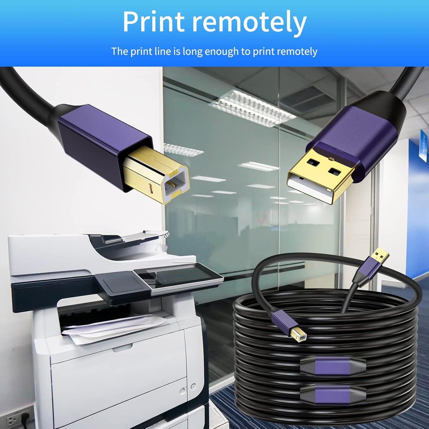 LDKCOK 2.0 50ft Active USB Printer Cable - A-Male to B-Male High Speed Printer/Scanner/Repeater Cable for HP, Canon