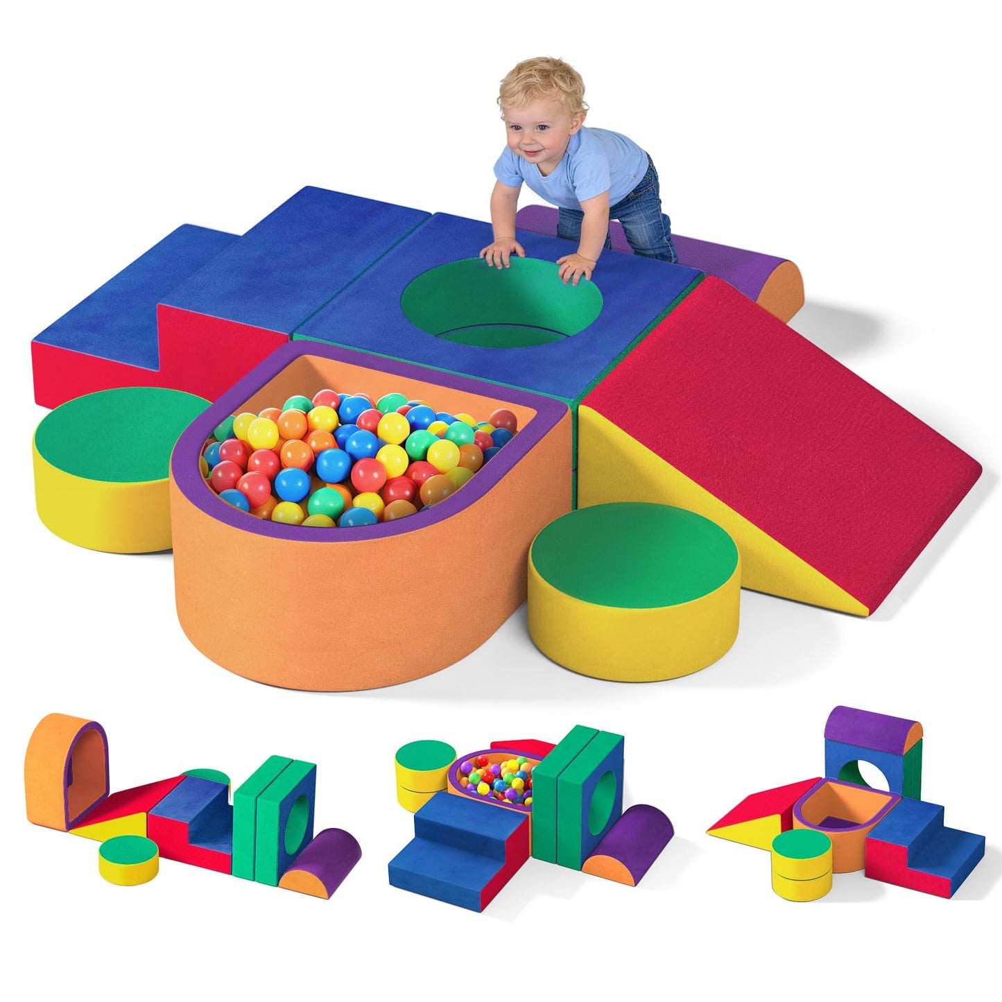 JUOIFIP 6 Pieces Toddler Climbing Toys Indoor, Crystal Velvet Foam Climbing Blocks for Toddlers 1-3, Baby Climbing Toys Soft Play Set for Climbing Sliding and Crawling (Balls not Included)