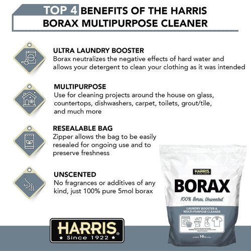 Harris Borax Powder Hard Water Laundry Booster and Multi-Purpose Cleaner, 10lb (Unscented)