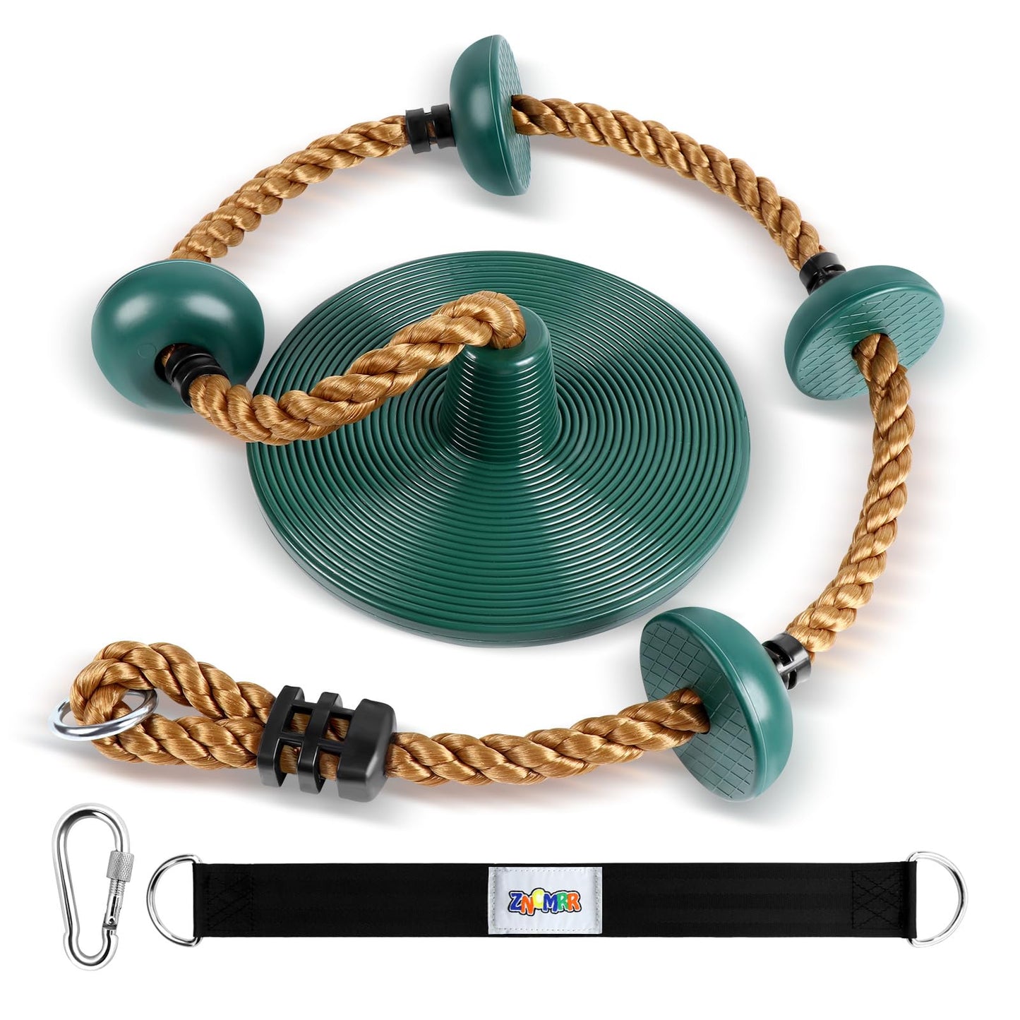 Climbing Rope with Platforms and Disc Swing Seat Set Playground Accessories Including Bonus Hanging Strap & Carabiner Tree Swing for Kids Rope Swings for Tree
