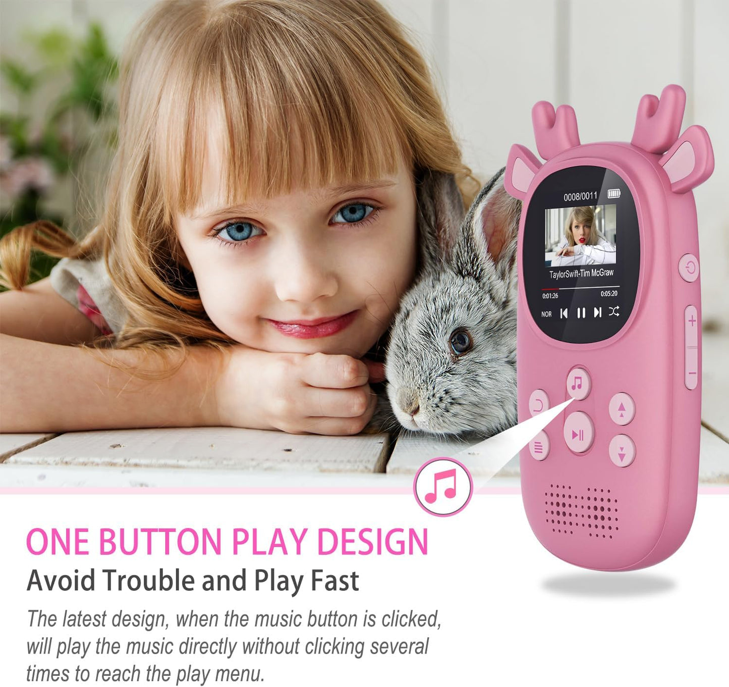 CCHKFEI 32GB MP3 MP3 MP3 MP3 Player for Kids, Cute Reindeer Portable Kids Player with Speakers Children Player