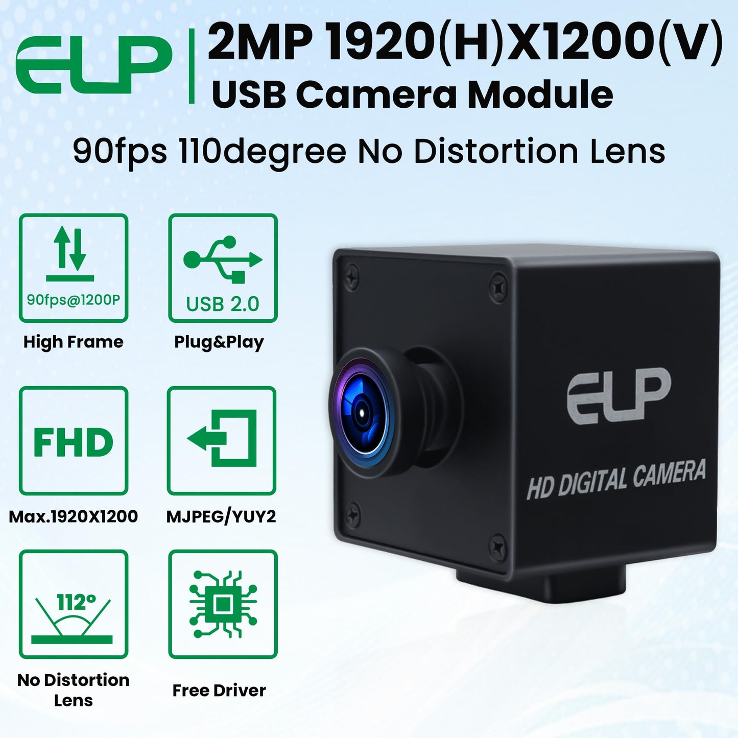 ELP Global Shutter USB Wide Angle Webcam for Computer 1080P 90fps Lightburn Camera for Laser Engraver USB2.0 PC High Frame Security Camera for Raspberry Pi (110 Low Distortion Lens)