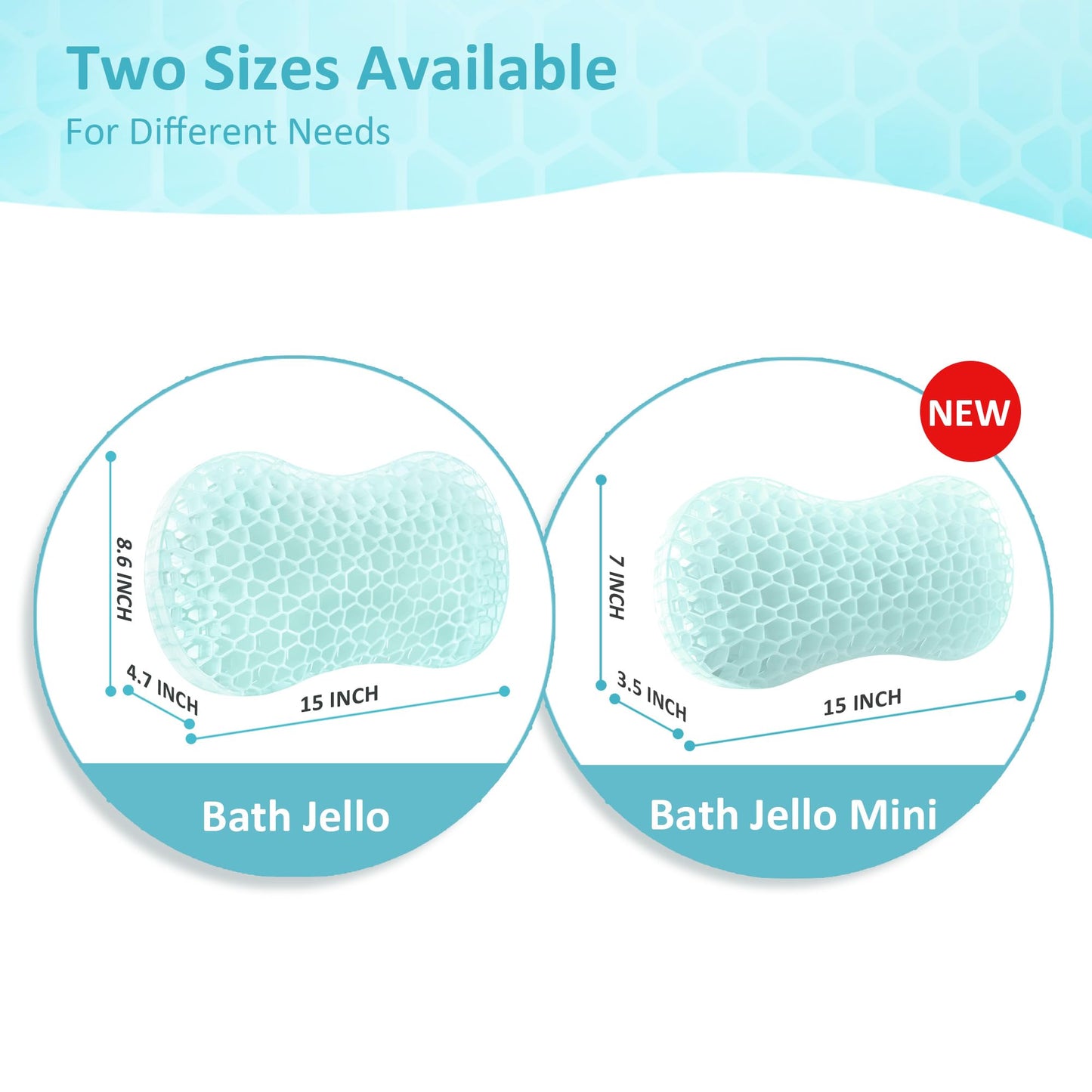 Sunlit Bath Jello Gel Bath Pillows, Lumbar Pillow for Bathtub, Back Support Pillow, Gel Pillow with Non-Slip Suction Cups for Lumbar, Back Rest Support, Fits Curved or Straight Back Tubs, Ice Blue