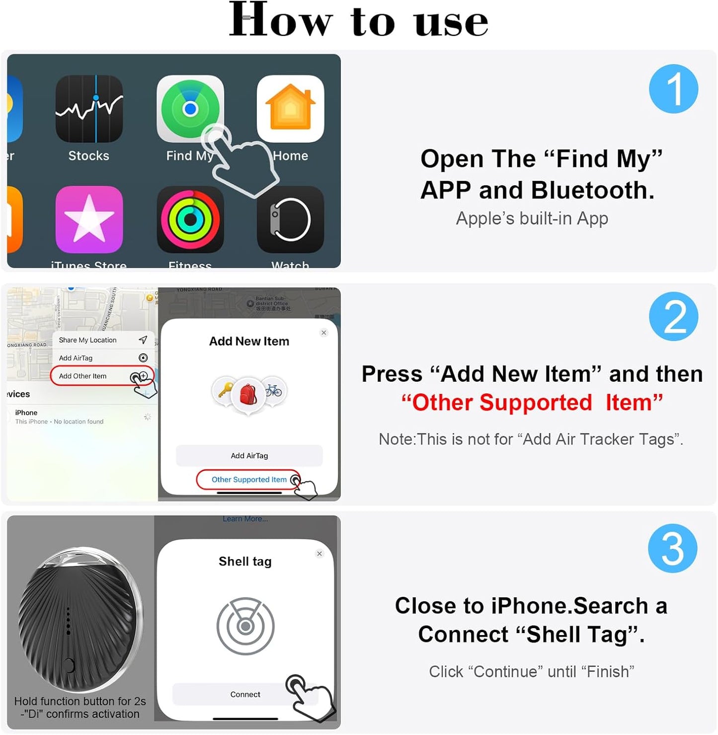 ssltvti IP68 Air Tracker Tag, Smart Tag Bluetooth Tracker Works with Apple Find My (iOS Only), Waterproof, Replaceable