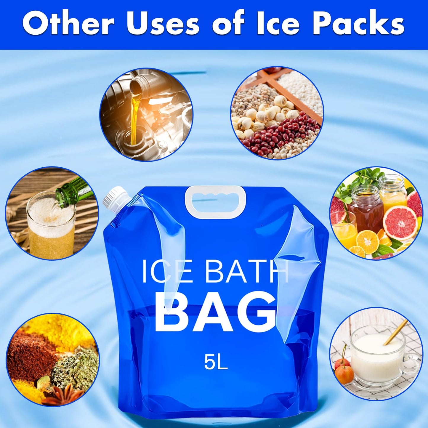 Tryitsbest 4 Pack Ice Bath Bags Reusable, Large Capacity Cold Plunge Ice Bath Accessories, Portable Bathtub Freezer Water Bags for Ice Baths at Home (5L/1.3 Gallon -4Pcs)