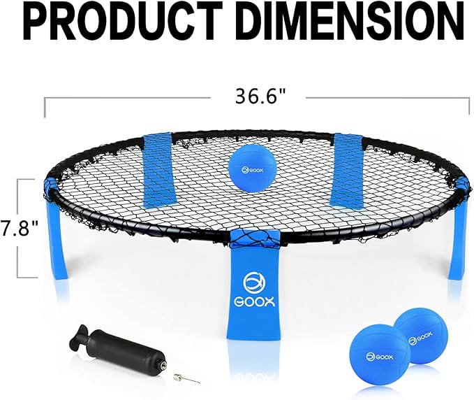 GOOX Outdoor Beach Ball Games with Carrying Bag, 3 Balls, Net and Strip Light (ONLY for Light Up Set)- Roundnet Game Set for Family - Played Outdoors, Indoors, Beach, Lawn, Yard and Park