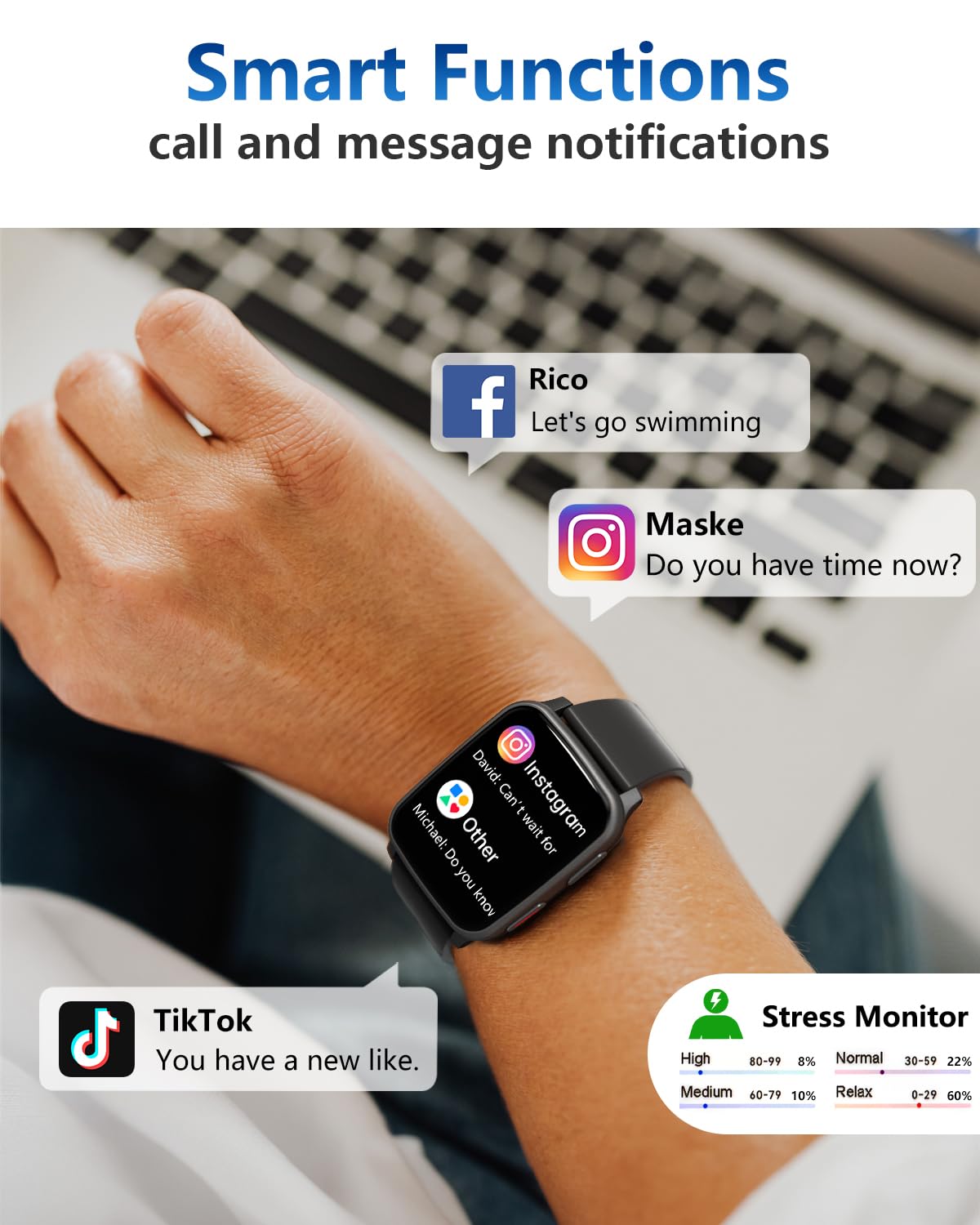 MorePro Fitness Tracker with 24/7 Heart Rate & Blood Pressure Monitor, Blood Oxygen & Sleep Tracker, Smart Watch with Step Calorie Counter, IP68 Waterproof Activity Tracker for Women Men Android iOS