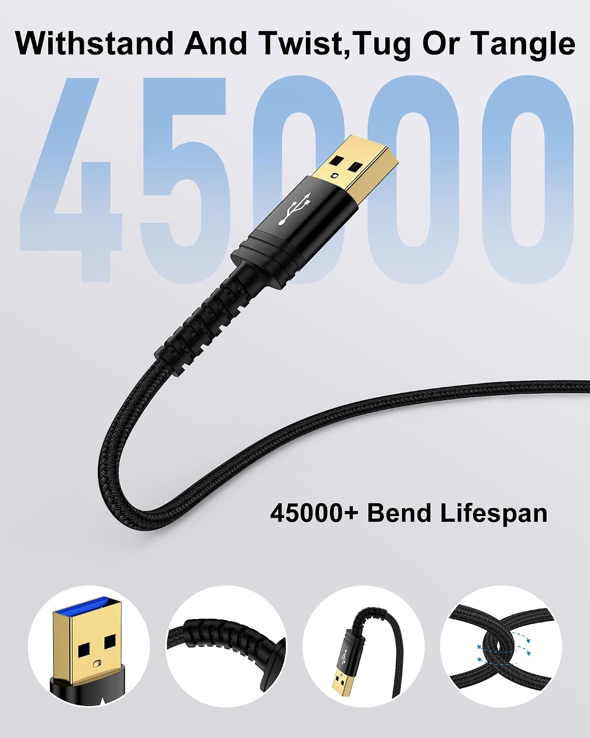 10FT AILKIN USB to USB Cable, A to A Extension Cable, Double Side USBA Cord for Monitor, Hard Drive, Laptop Cooling