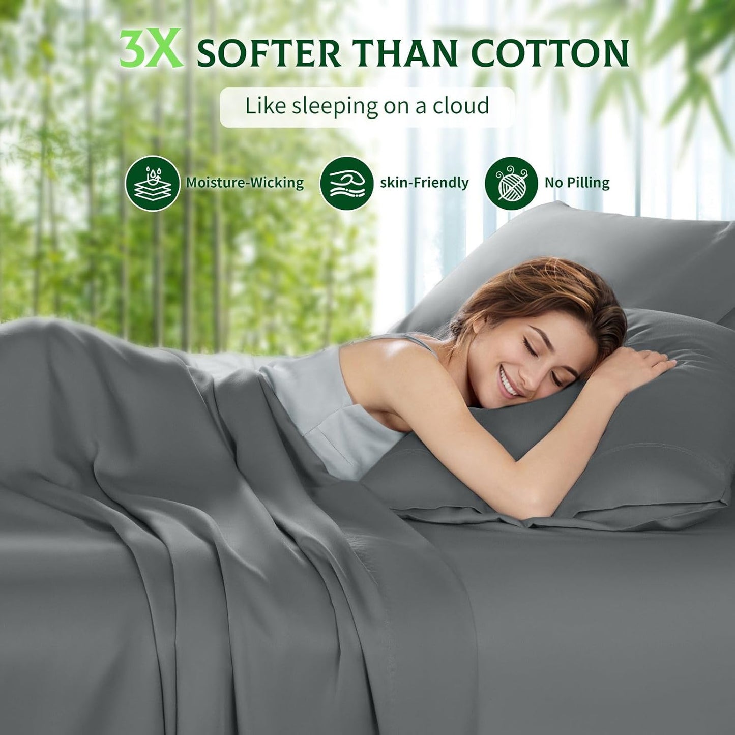 SONORO KATE Bamboo Viscose Bed Sheets - Ultra Soft & Cooling, Extra Deep Pocket (Dark Grey, Queen)