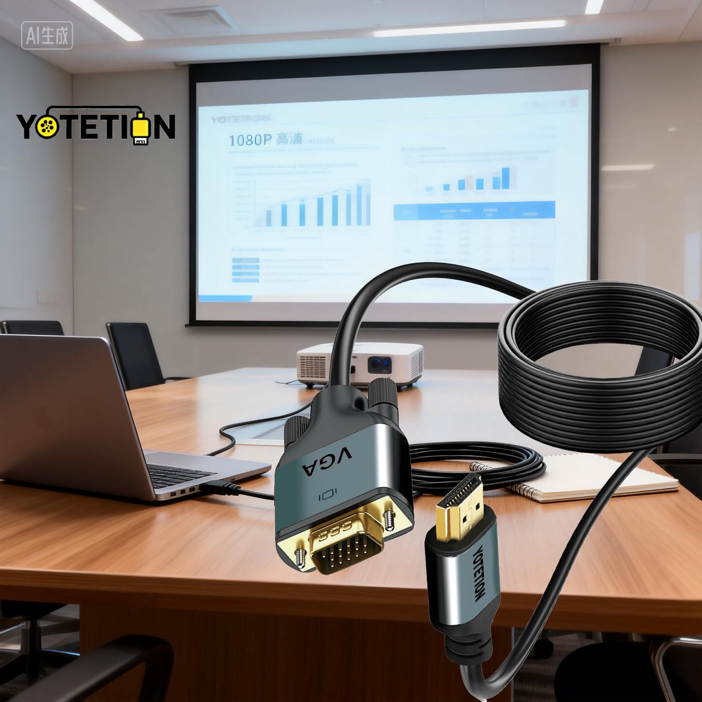 YOTETION 30FT HDMI to VGA Cable with IC, Gold-Plated HDMI to VGA Compatible for Computer, Desktop, Laptop, PC, Monitor