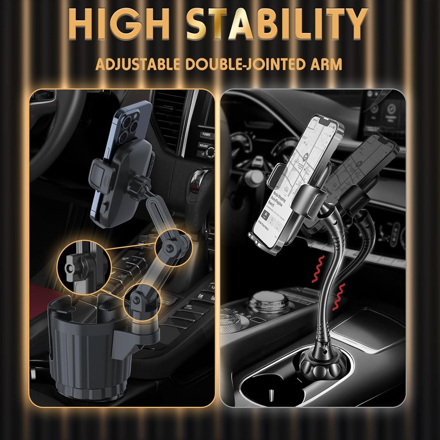 2 1 360Rotation Phone Holders for Your Car, in Universal Cup Holder Expander Adjustable Base with Phone Mount, Long Arm