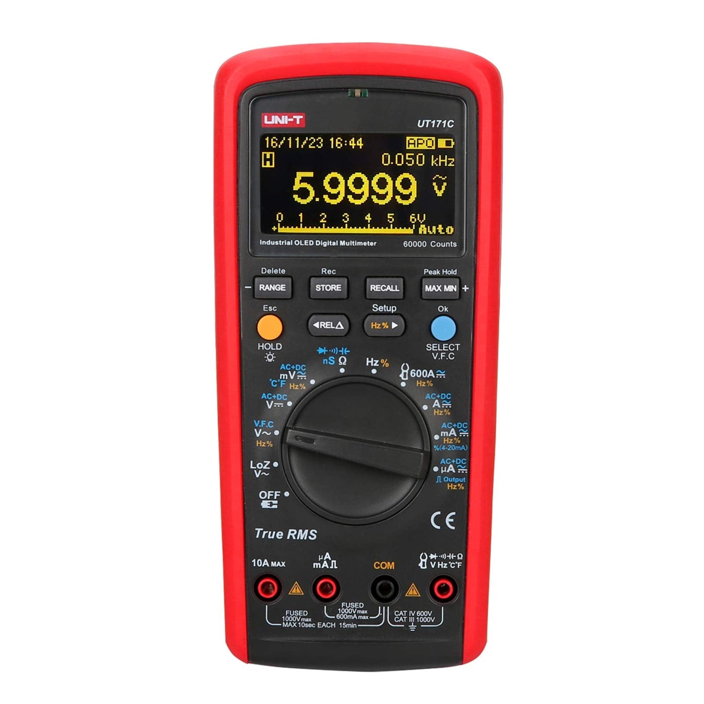 UNI-T Industrial Digital Multimeter UT171C, True RMS 60,000 Counts Square Wave Output LOZ (ACV) Data Storage AC DC Volt Current Ohm Admittance Capacitance Frequency Temperature Diode Continuity NCV