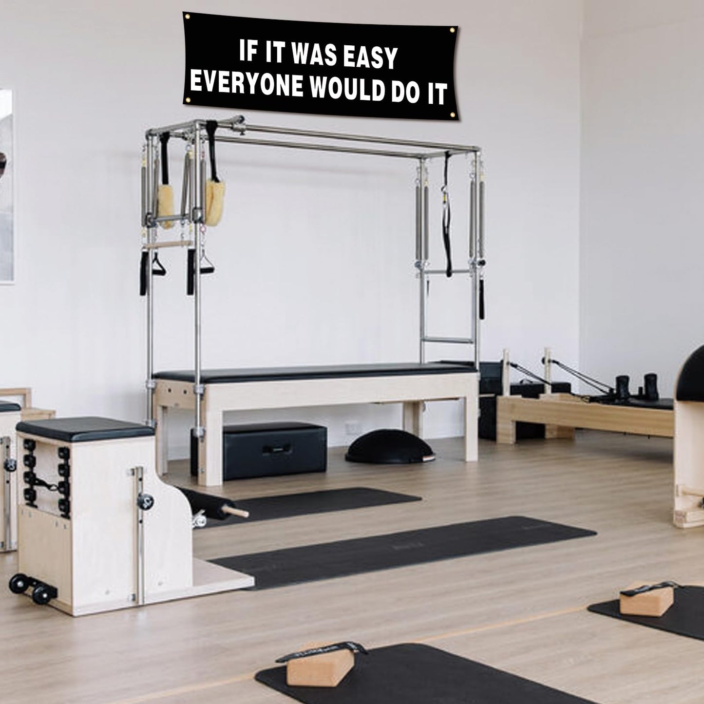 Motivational Gym Flag Banner - If It Was Easy Everyone Would Do It - 72x24 Inches Home & Garage Gym Wall Decor with 4 Brass Grommets for Easy Hanging