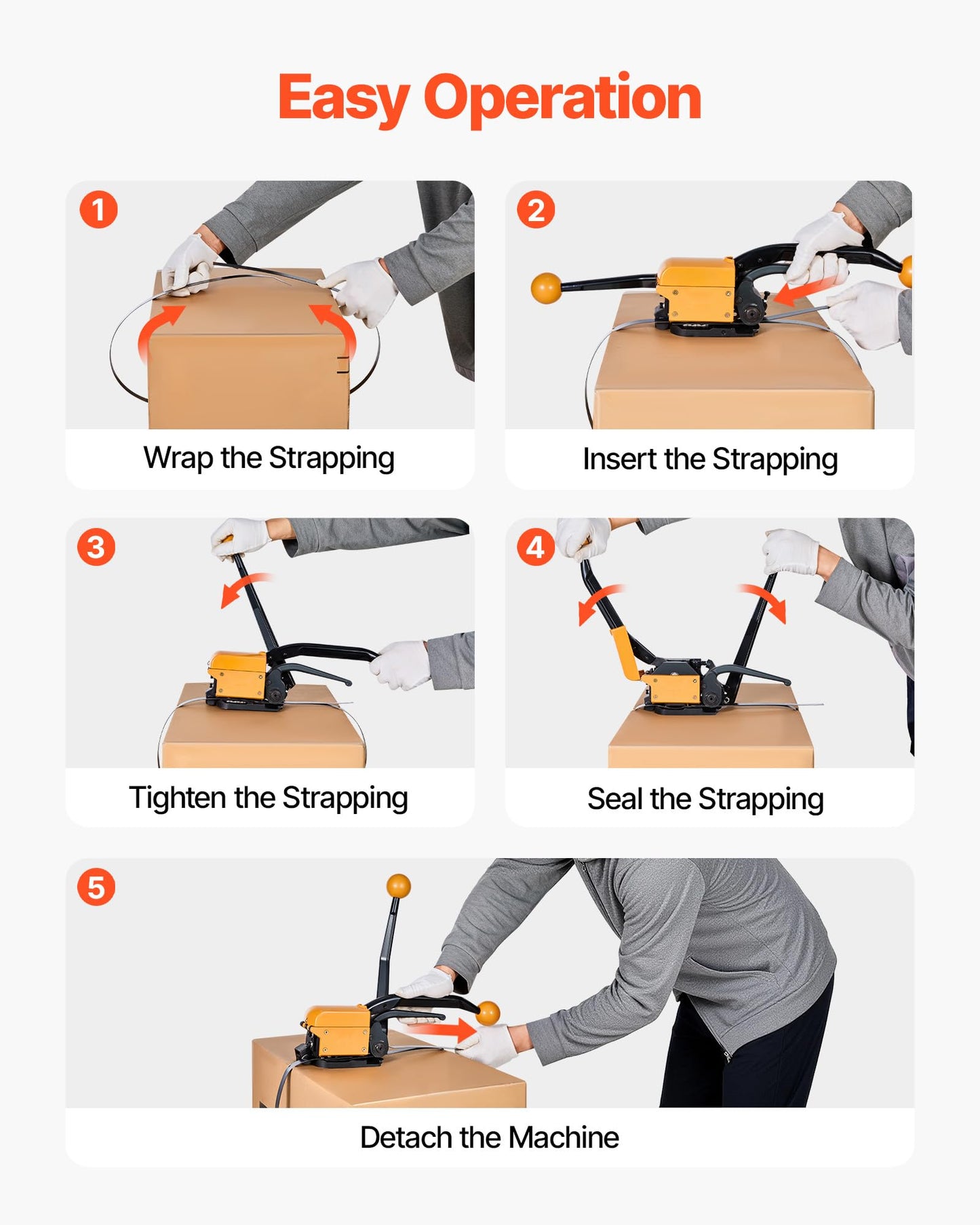 VEVOR Banding Strapping Kit, Heavy Duty A3 Steel Banding Sealer Tool with Adjustable Width, Manual Metal Pallet Packaging Strapping Kit for Warehouse, Transportation, Industrial Bundling, Home Use