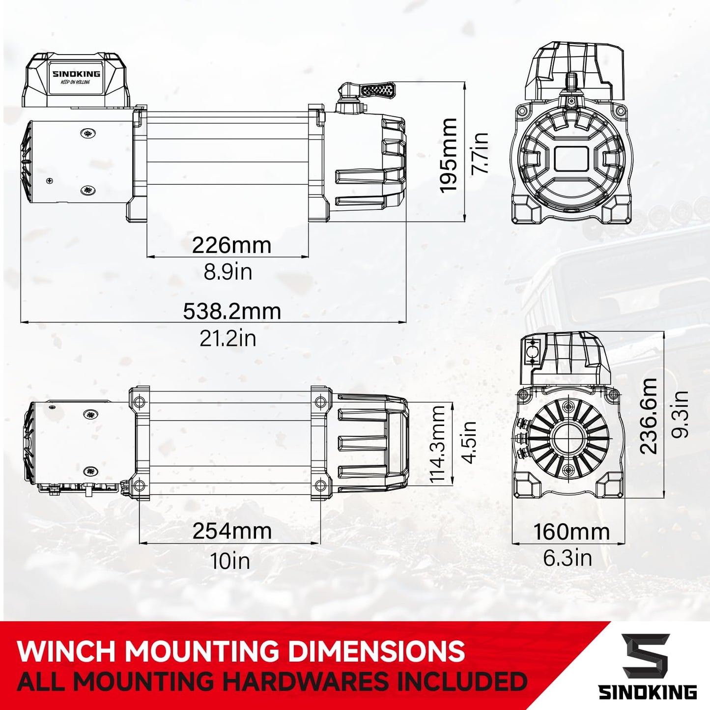 SINOKING 13500 lb Electric Winch for Jeep, Truck, SUV, Trailer Winch & Boat Winch – Heavy Duty Synthetic Rope 12V Winch, Waterproof Towing Winch with Wireless and Wired Remote