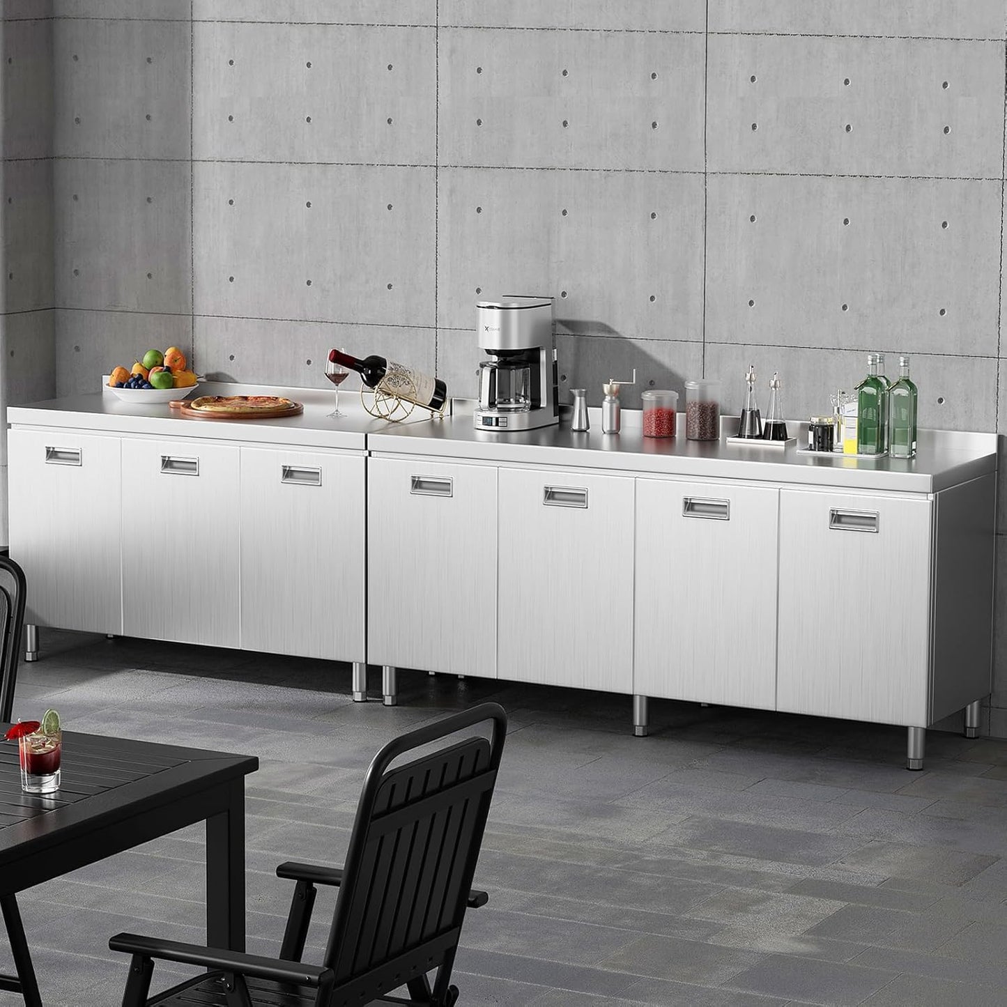 ZZV Stainless Steel Table Cabinet for Prep & Work 21 x 66 Inch, Heavy Duty Prep Table with 4 Pull-Out Doors, Commercial Workbench with Cabinet for Kitchen, Restaurant, Hotel, Garage, and Warehouse
