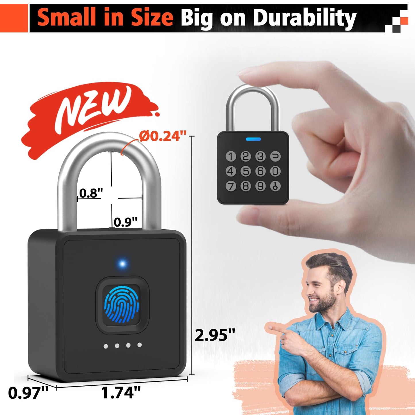 Eseesmart Fingerprint Locker Lock with Code, Combination Padlock Smart Fingerprint Biometric Keyless Combo Lock Waterproof for Outdoor Fence Gate Shed Gym School Locker Storage