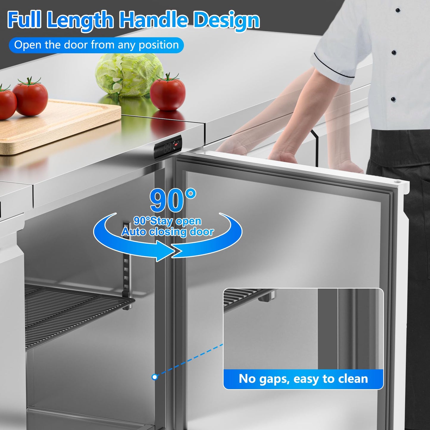 Rockitch 29" W Commercial Undercounter Freezer, 6.7 Cu.ft Stainless Steel Worktop Freezer, Single Door Fan Cooling Kitchen Fridge with Adjustable Shelves for Restaurant Food Prep, ETL Approved