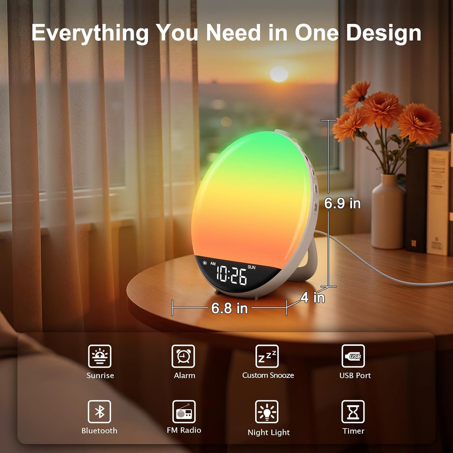 Dimmable DreamSky Sunrise Alarm Clock Radio for Bedroom - Wake up Light Alarm Clock for Kids Heavy Sleepers Adults