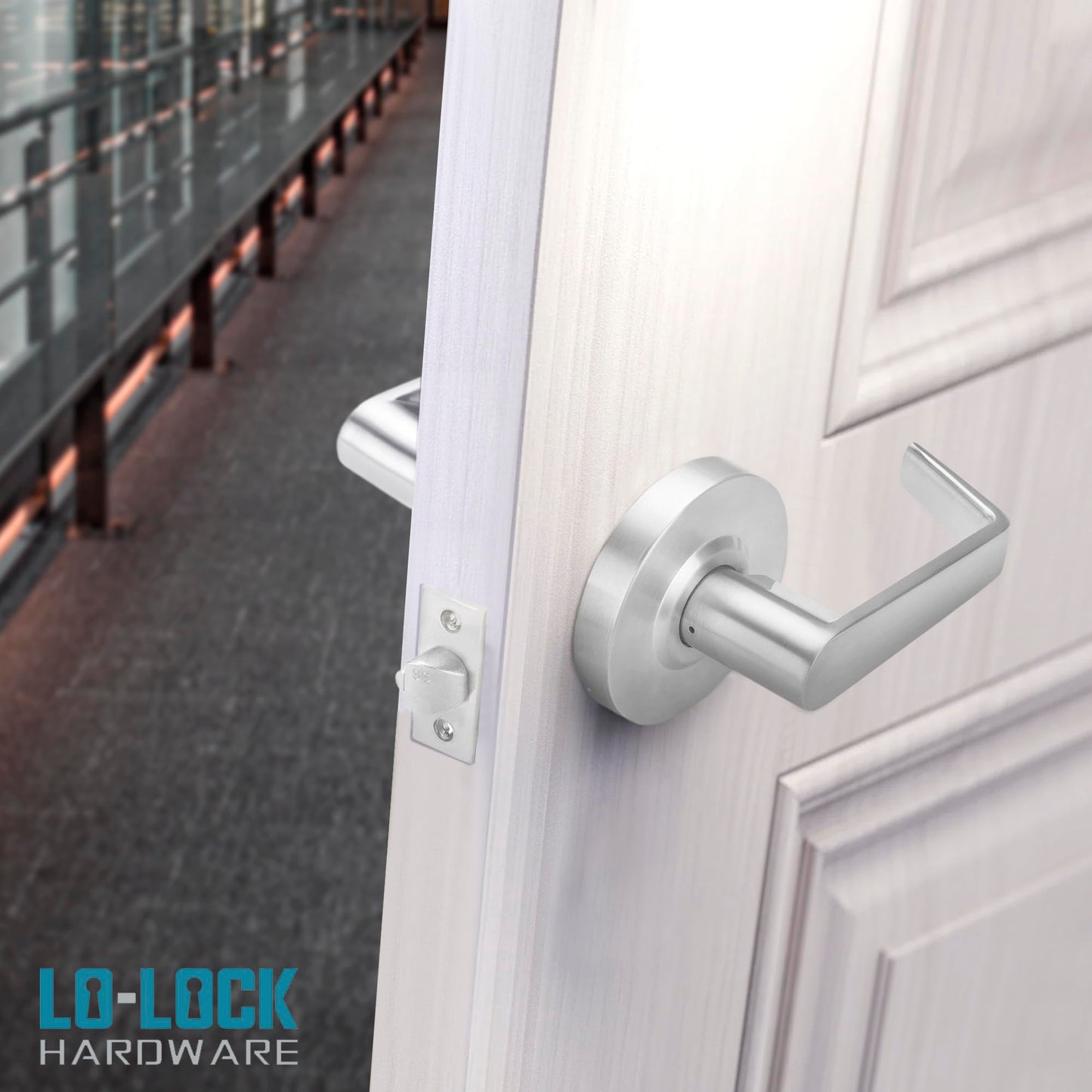 LO-LOCK HARDWARE Commercial Lever Door Lock - Heavy-Duty Locking Door Handle, ADA Door Handles, Cylindrical Lever Lock, Non-Handed Grade 2 Industrial Door Handle, 26D Satin Chrome, Passage/Closet