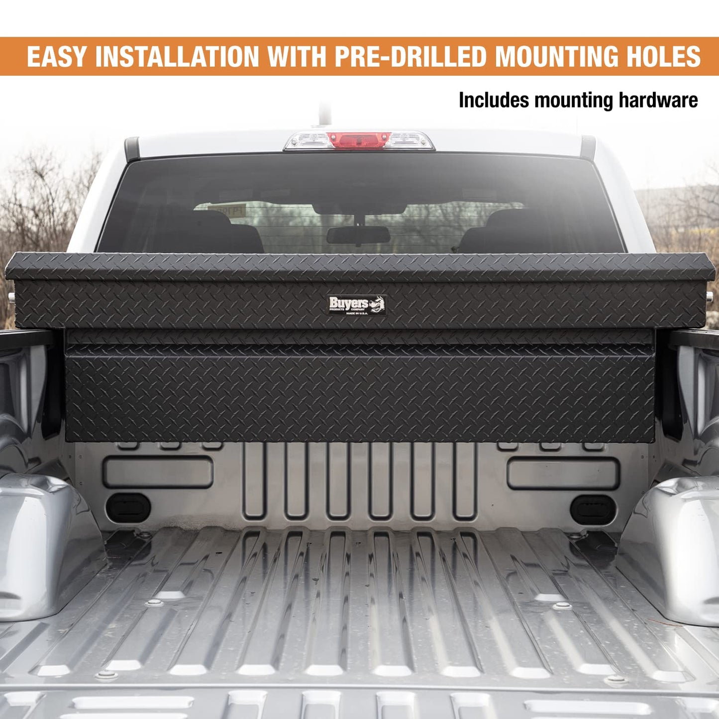 Buyers Products Crossover Truck Tool Box, Heavy Duty Saddle Cargo Bed Organizer for Equipment Accessories Storage, Metal Diamond Tread Aluminum, Deep, 71x20x23, Matte Black, 1739415