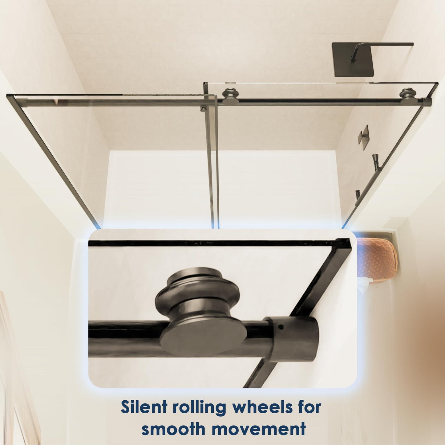 60" W x 73" H Single Sliding Glass Shower Door, Frameless Water Repellent Bypasss Walk-in Bathroom Door, 5/16" (8mm) SGCC Tempered with Explosion-Proof Film, Nano Coating, Matte Black Finish