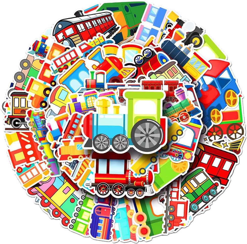Mekycro Pack 50 Set Train Stickers PCS, Cute Cartoon Waterproof Vinyl Die-Cut Train Sticker for Water Bottles Laptop