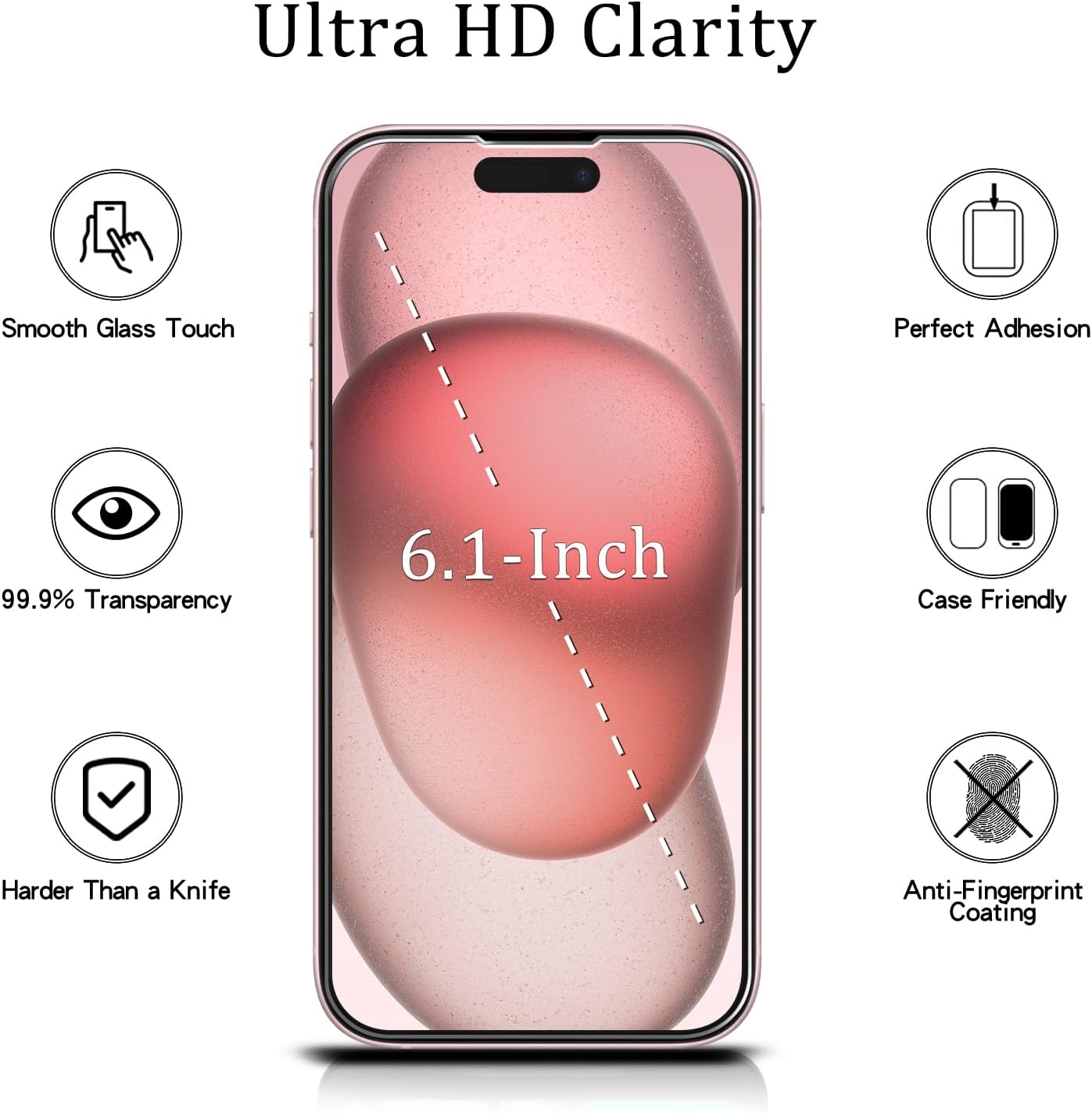 [2 Pack 15 MAYtobe Designed for iPhone Screen Protector Tempered Glass, Case Friendly, Bubble Free, Easy to Install