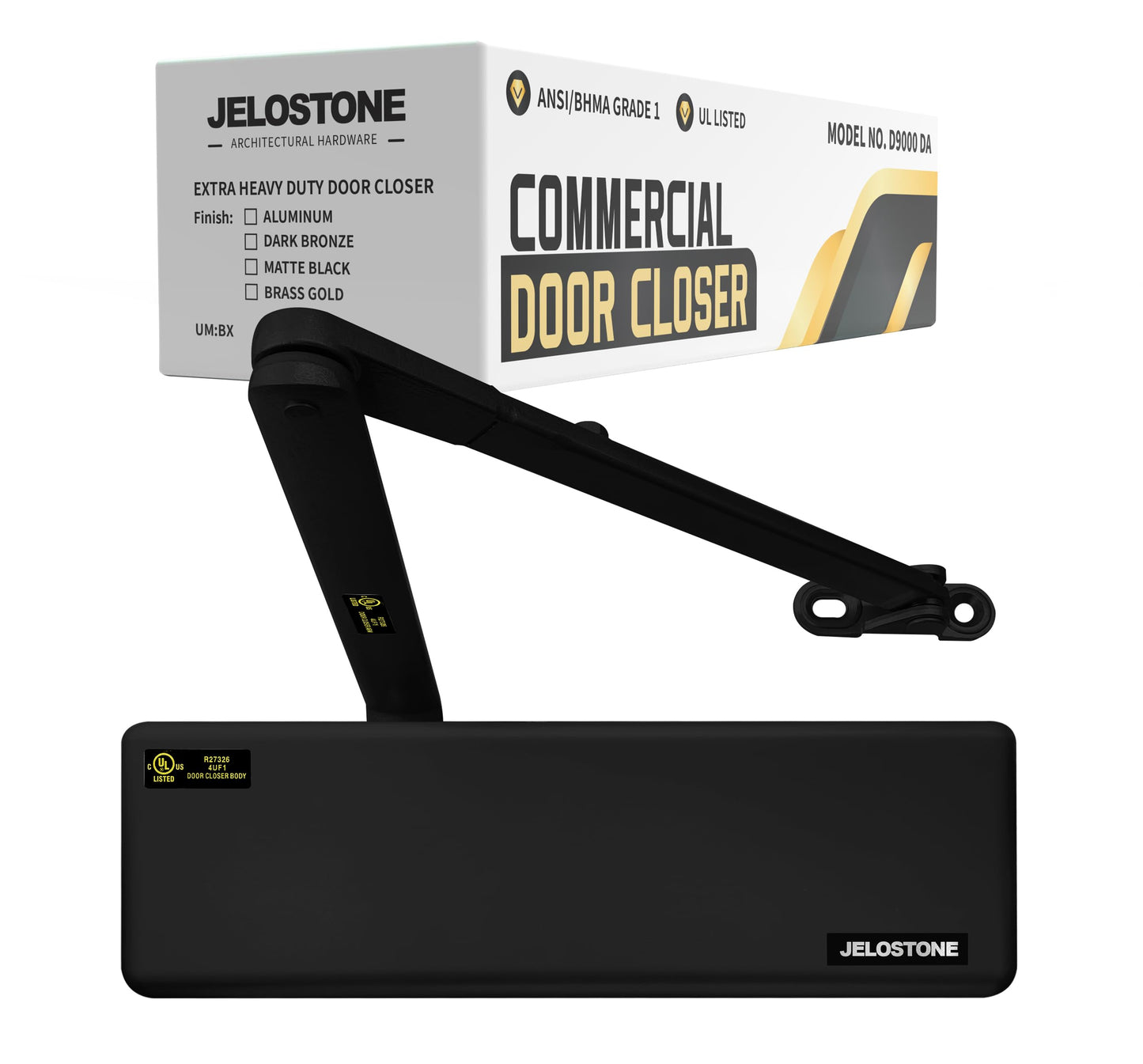 JELOSTONE Extra Heavy Duty Commercial Door Closer D9000DA Automatic Door Closer, Surface-Mounted Auto Door Closer, Size 1-6 Commercial Door Closer Heavy Duty for Heavy Traffic Areas, Matte Black