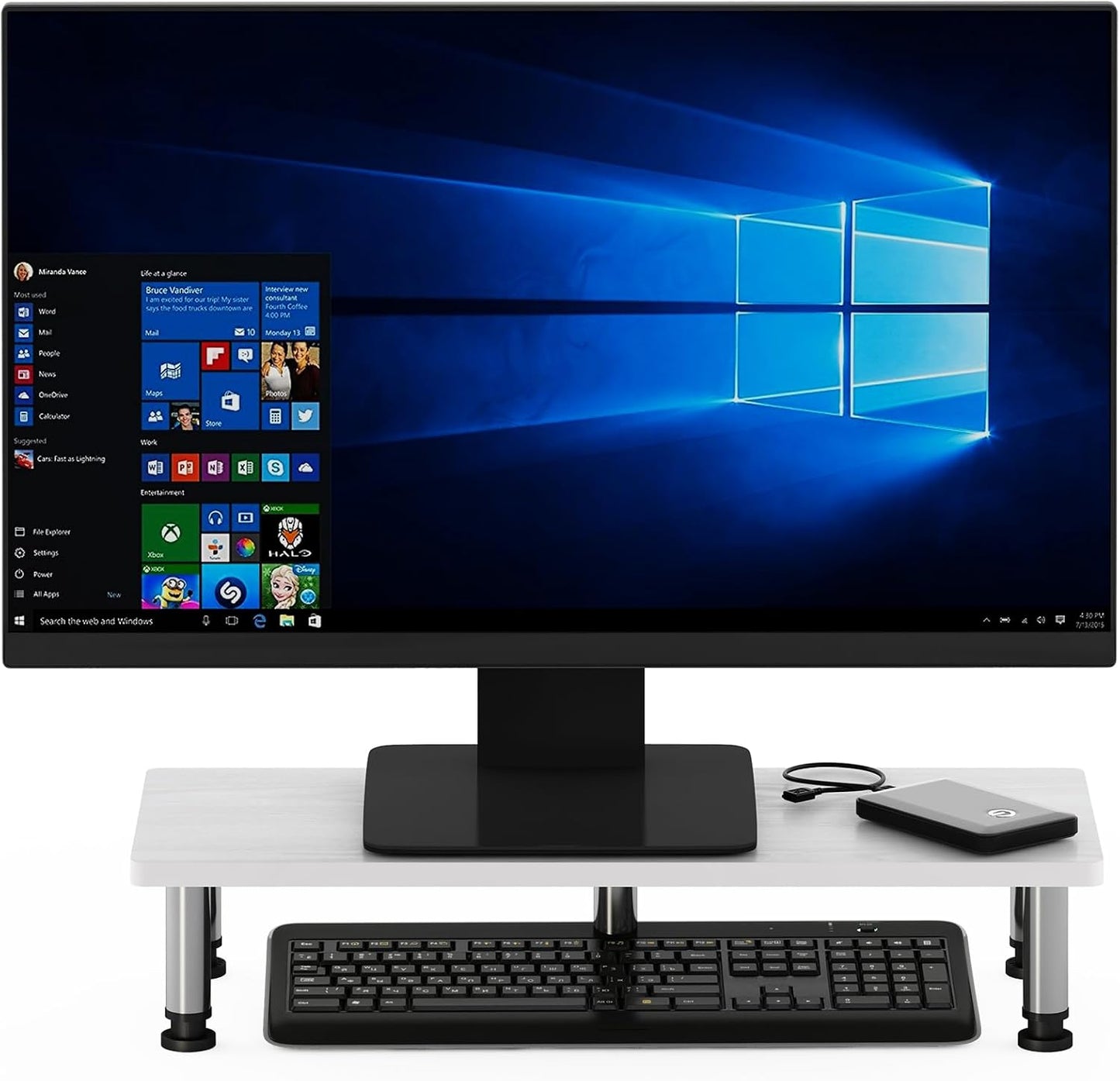 Furinno Turn-N-Tube Monitor Stand - White Oak with Stainless Steel Tubes