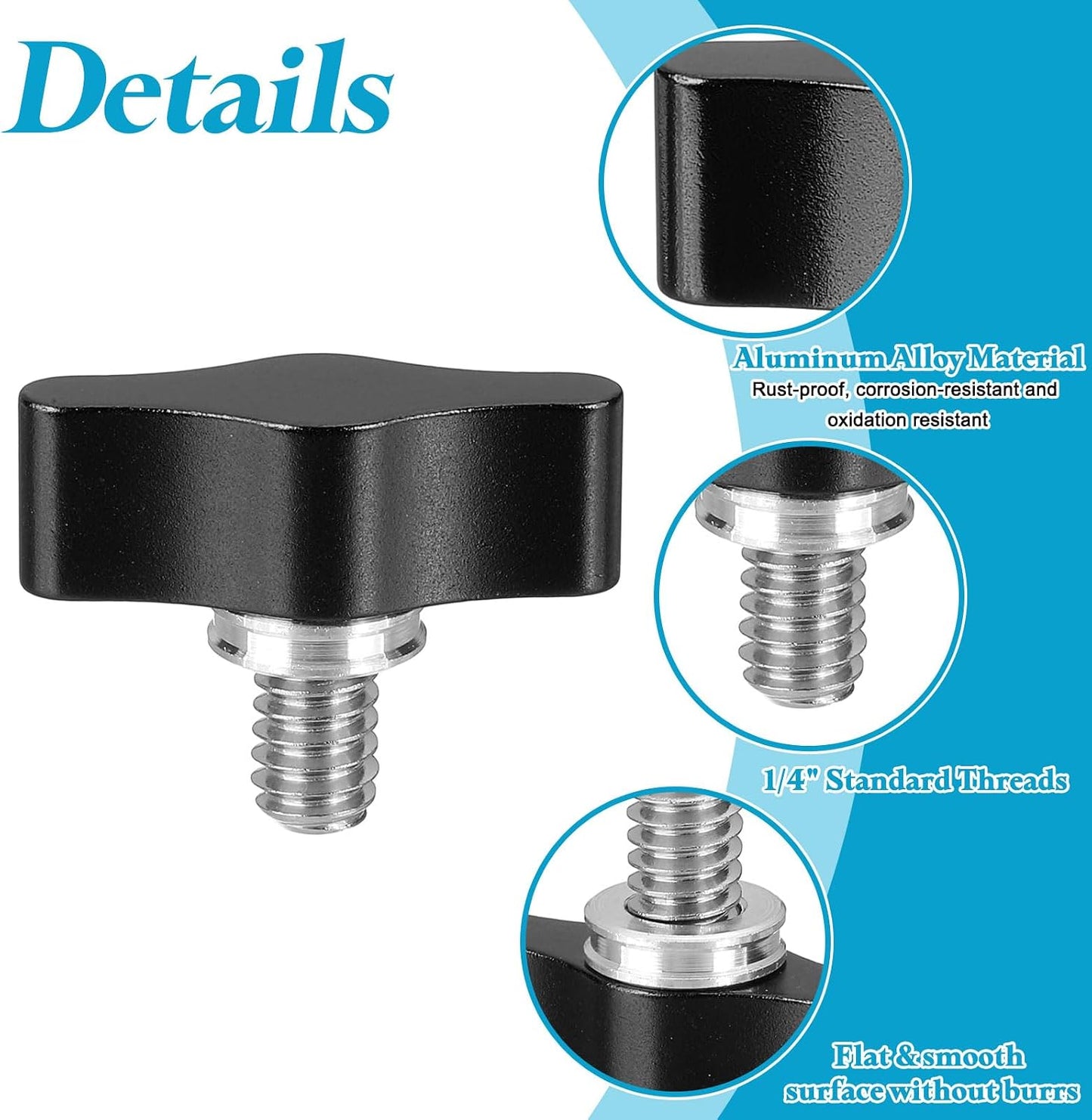 1/4" 0.87", 2Pcs PATIKIL Clamping Screw Knob x Aluminum Alloy t Shaped Camera Thumb Screws for DSLR Flash Bracket Light