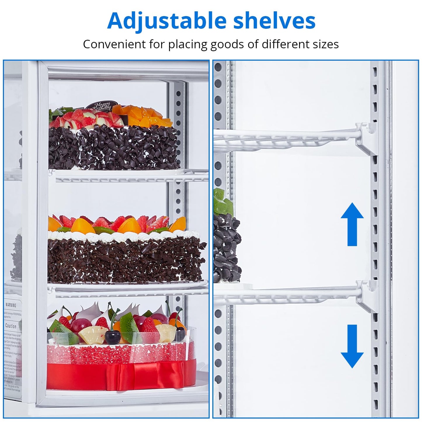 2.1 Cu.Ft. Commercial Bakery Display Refrigerator, Countertop Refrigerated Case, Display Fridge, Single Door, Merchandiser Beverage Cooler, 3 Layers, LED, Adjustable Shelves, Restaurants, Bars, Shops
