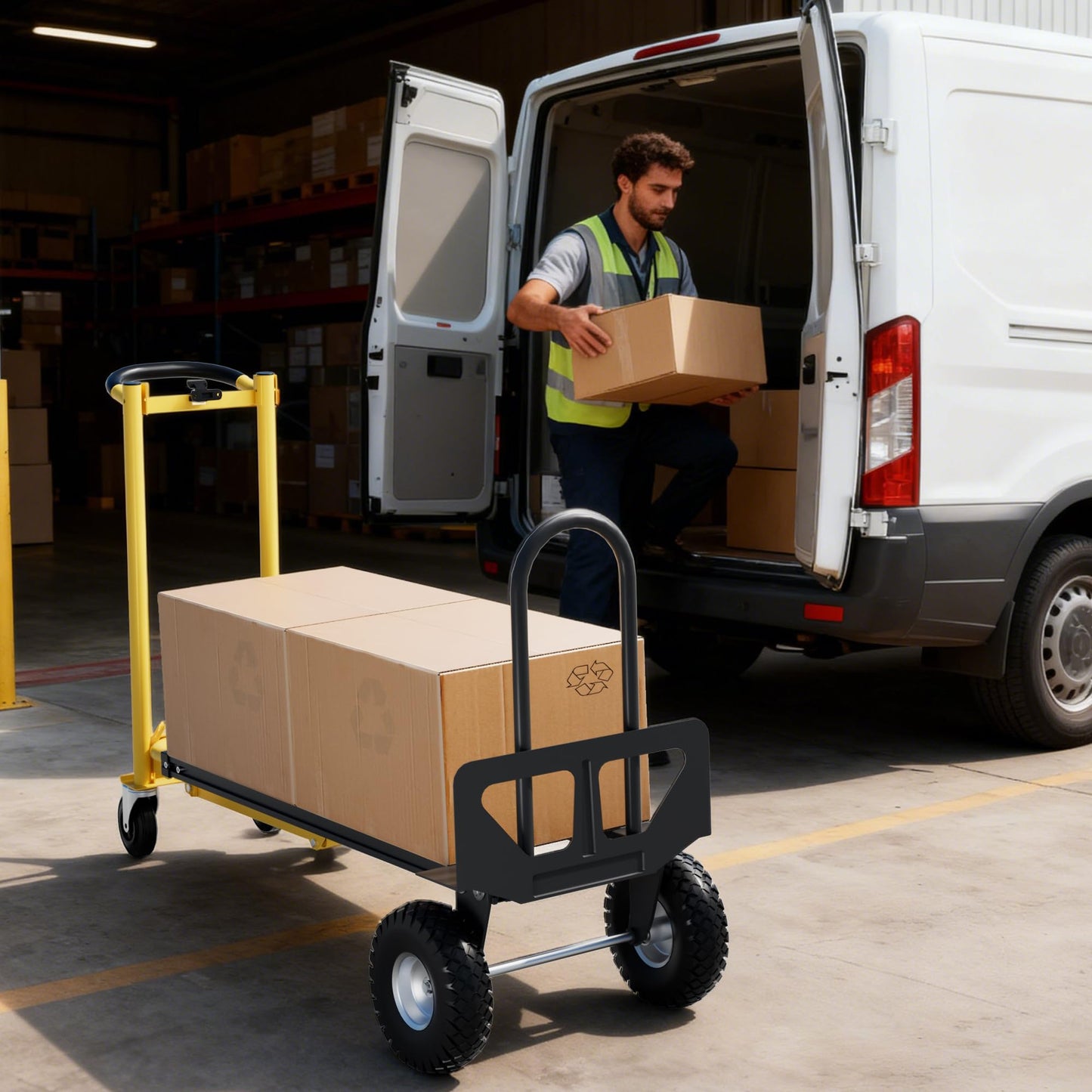 3 in 1 Dolly Cart with Wheels, 800Lbs Capacity, Heavy Duty Folding Hand Truck, Rolling Utility Cart for Transport and Moving in Home, Office, Warehouse, Supermarket
