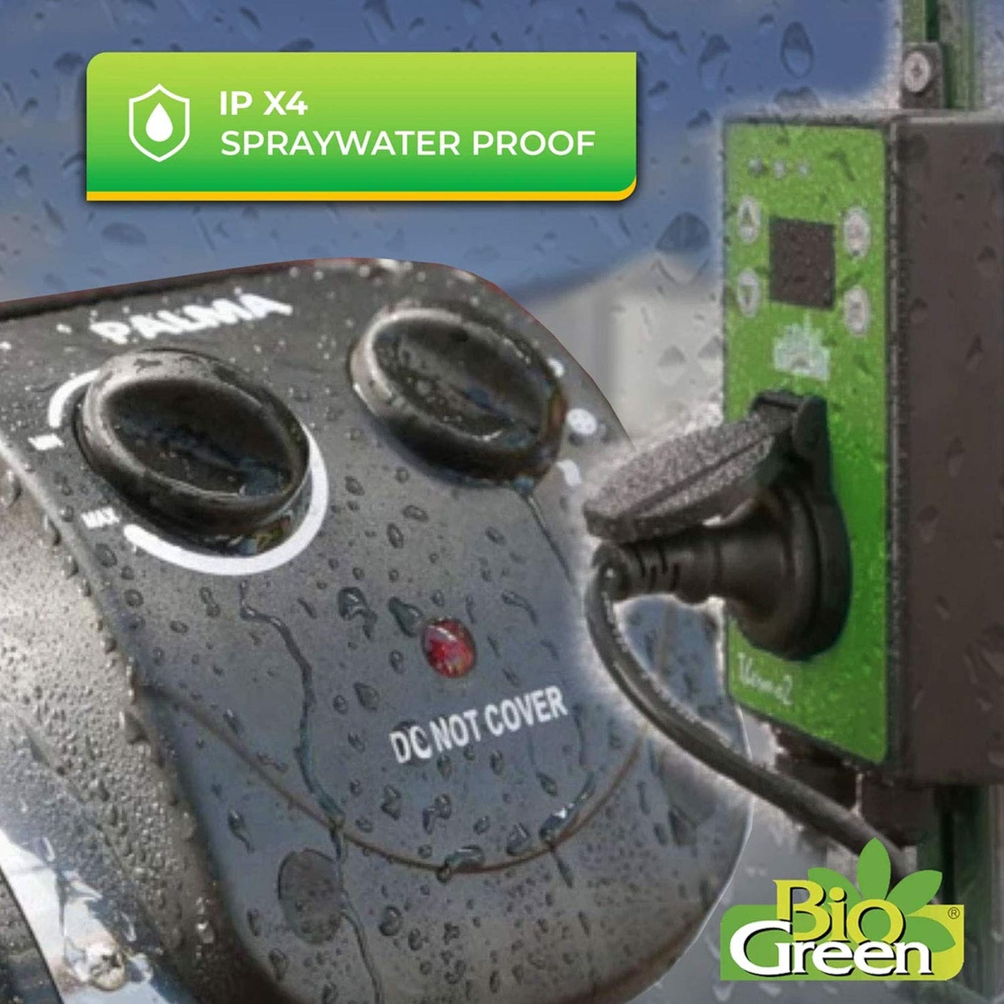 BioGreen Electric Greenhouse Heater & Fan with Digital Thermostat PALMA | 1500 Watts, 5100 BTU/hr | 5800 ft³/h Air Circulation -58 to 210.2°F | Stainless Steel | Spraywater Proof