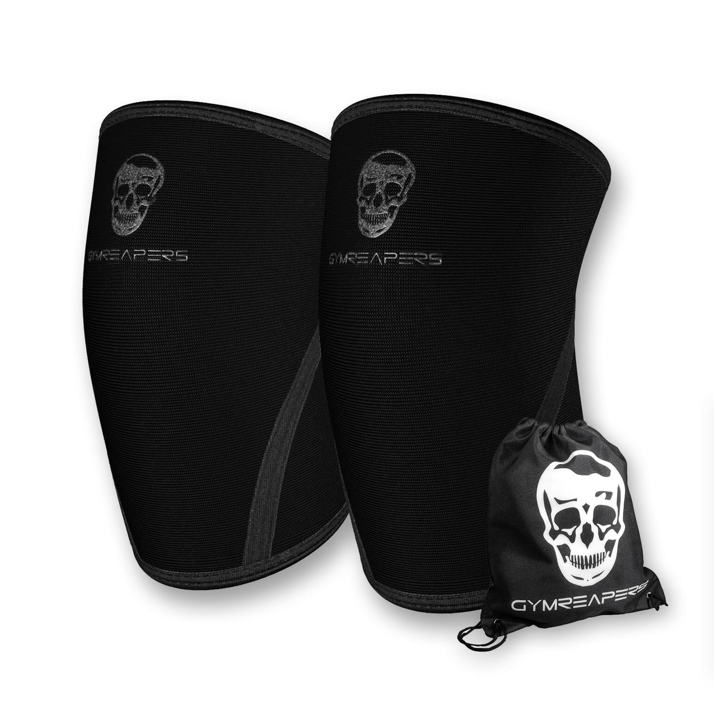 Gymreapers Knee Sleeves (1 Pair) with Gym Bag - IPF Approved - Support Compression Brace for Squats, Fitness, Weightlifting, Cross Training, Powerlifting - 7MM Neoprene Sleeves - For Men & Women (Black/Black, Medium)