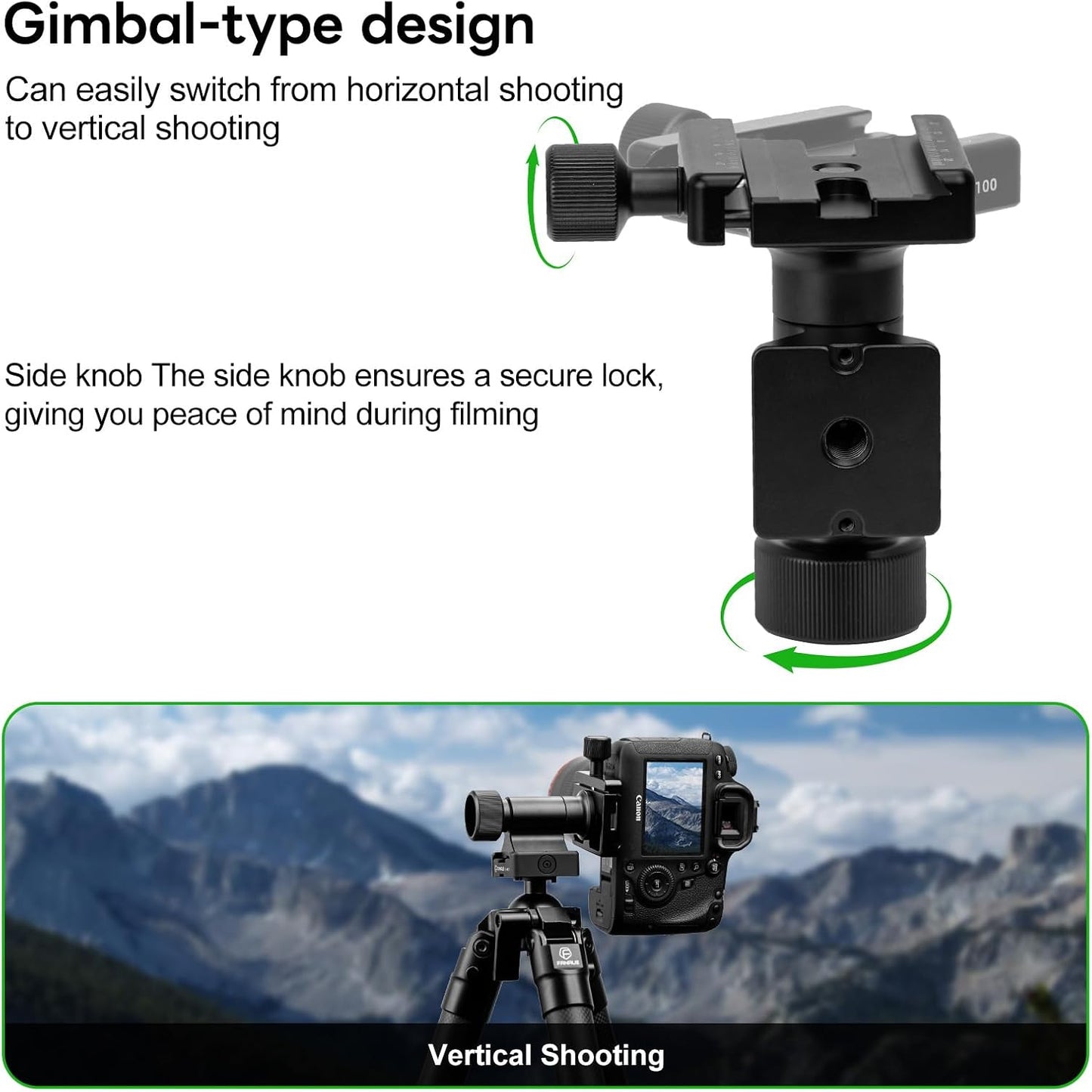 FANAUE Monopod Gimbal Head with Arca-Swiss Dovetail Quick Release Plate | Rapid Side-Saddle Tilt Adjustment