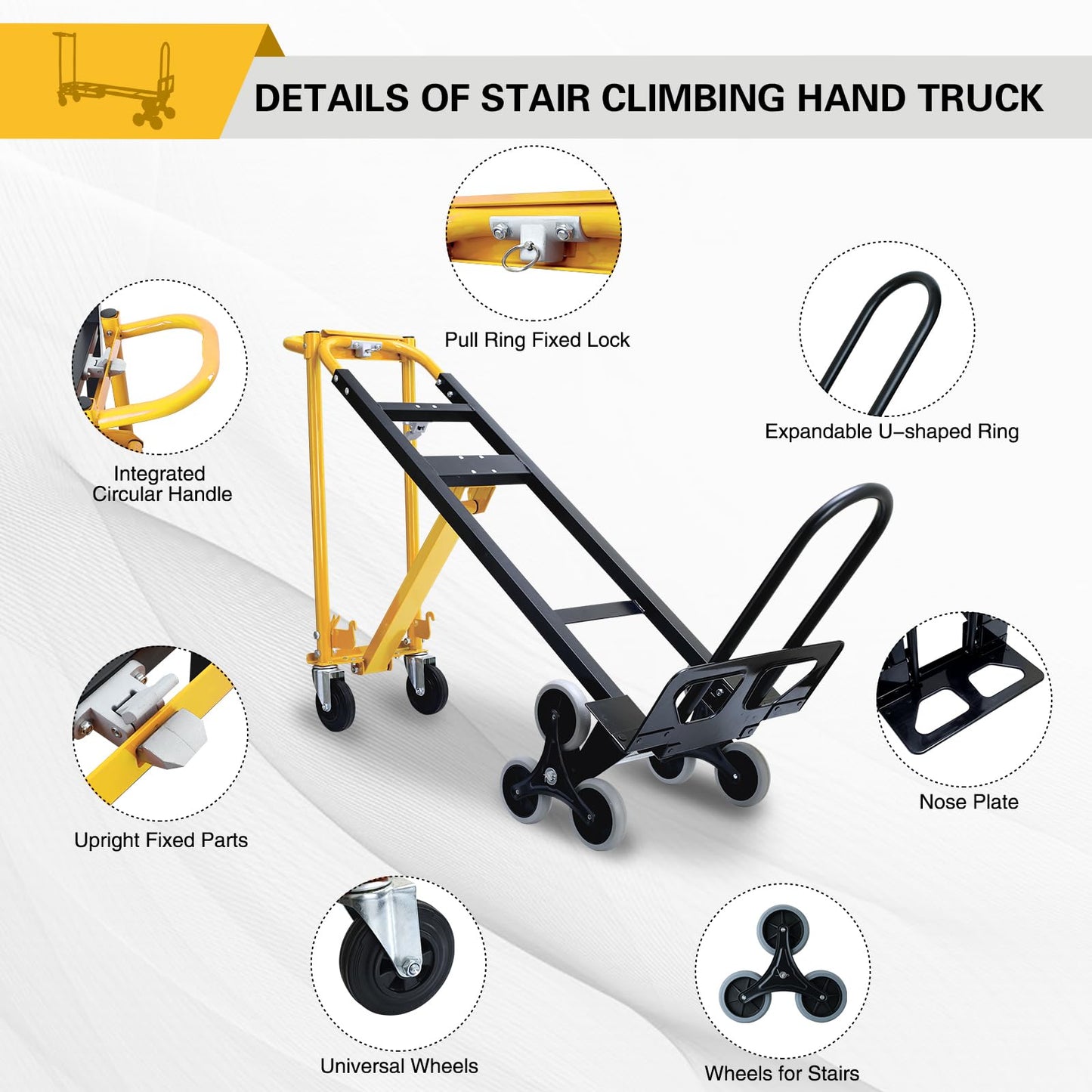 Southhelp 1000 LBS Industrial Convertible Hand Truck,3 in 1 Stair Climbing Dolly Cart,Stair Dolly Climber Heavy Duty with Solid Wheels for Moving,Transport in Warehouse,Office(Yellow)