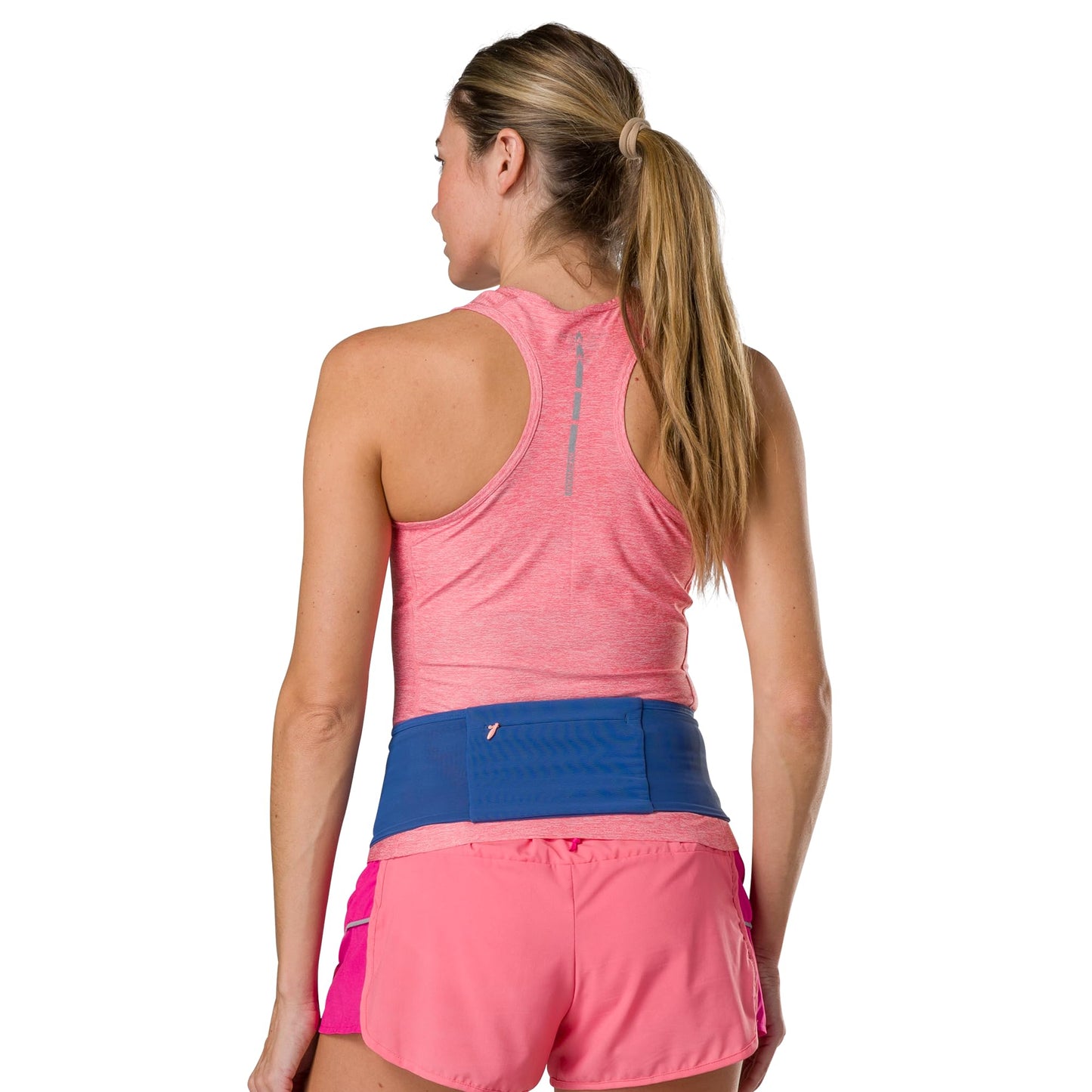Nathan Zipster Max Running Belt, Running Belts for Women and Men, Bounce-Free Waist Pack with Extra Large Zipper Pocket, Smartphone Storage, Walking, Gym, Hiking - Blue/Rose Gold - Small