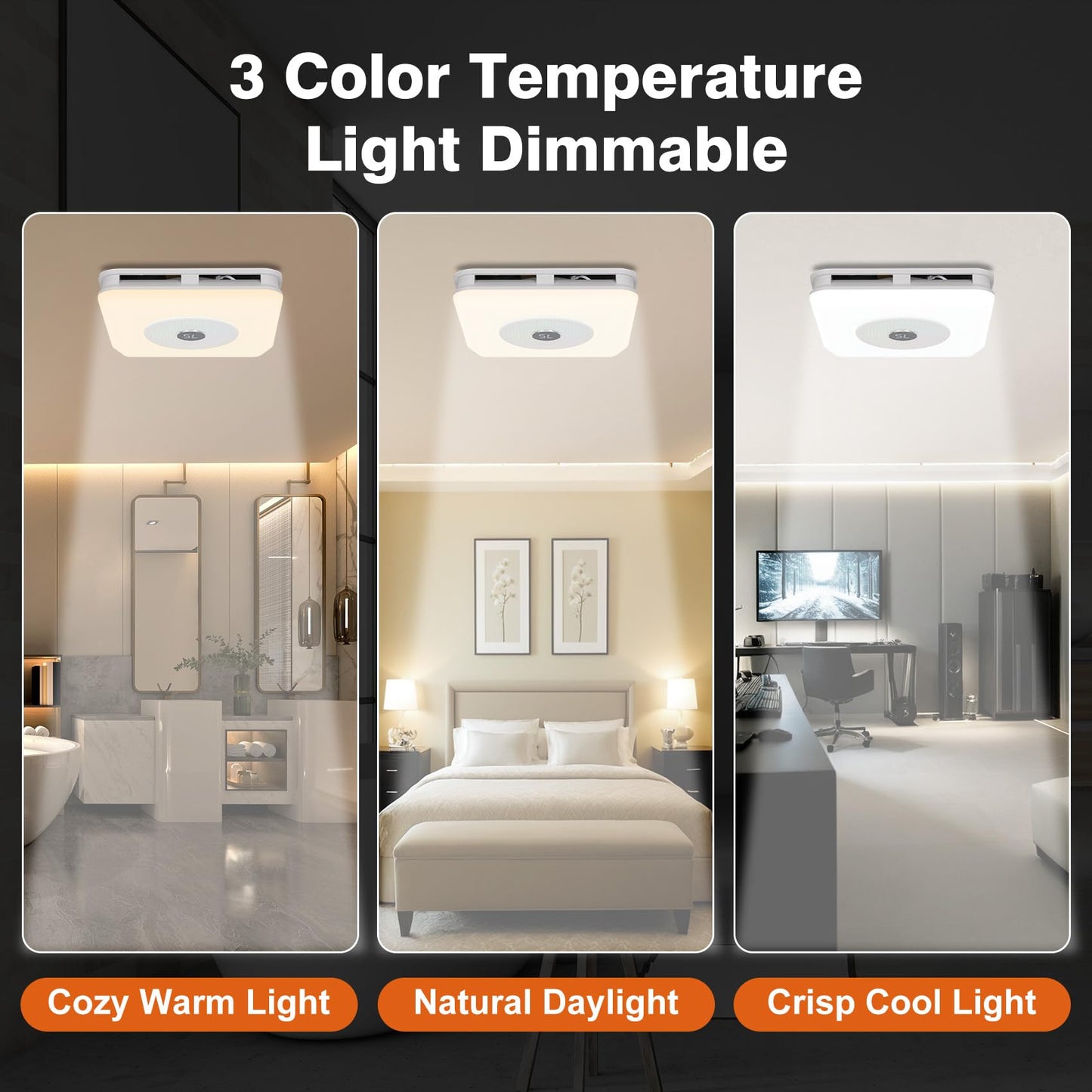 NJSZBDZJ Bathroom Exhaust Fan with Bluetooth Speaker & LED Light, 230 CFM 0.1 Sone Ultra-Quiet, 7-Color RGB & 3CCT Adjustable, Music Sync, Humidity Sensor, Remote Control, Easy Install