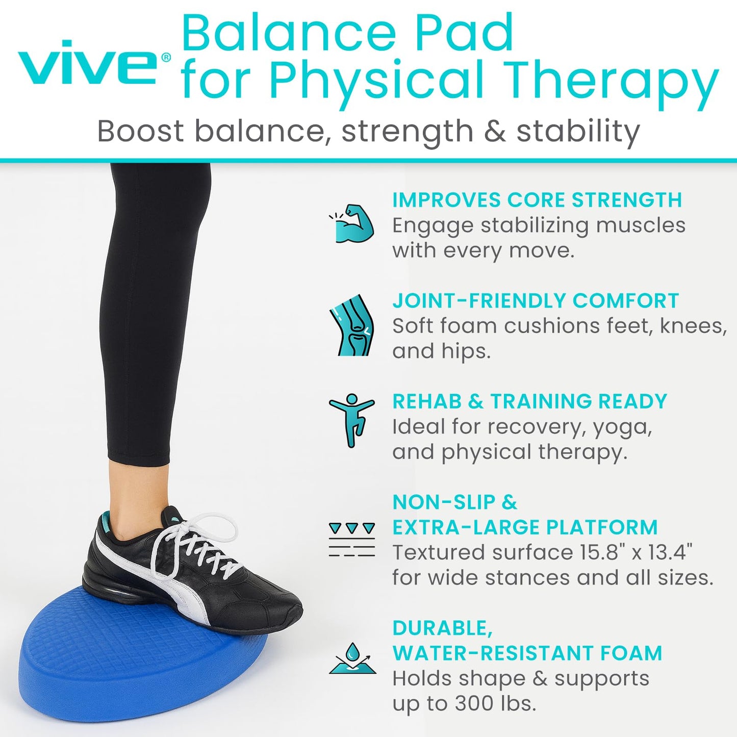 Vive Oval Balance Pad - Wobble Cushion for Physical Therapy and Rehabilitation Equipment - Soft Stability Trainer Foam for Workouts, Yoga, Core Strength and Pilates - Device for Women, Men and Kids