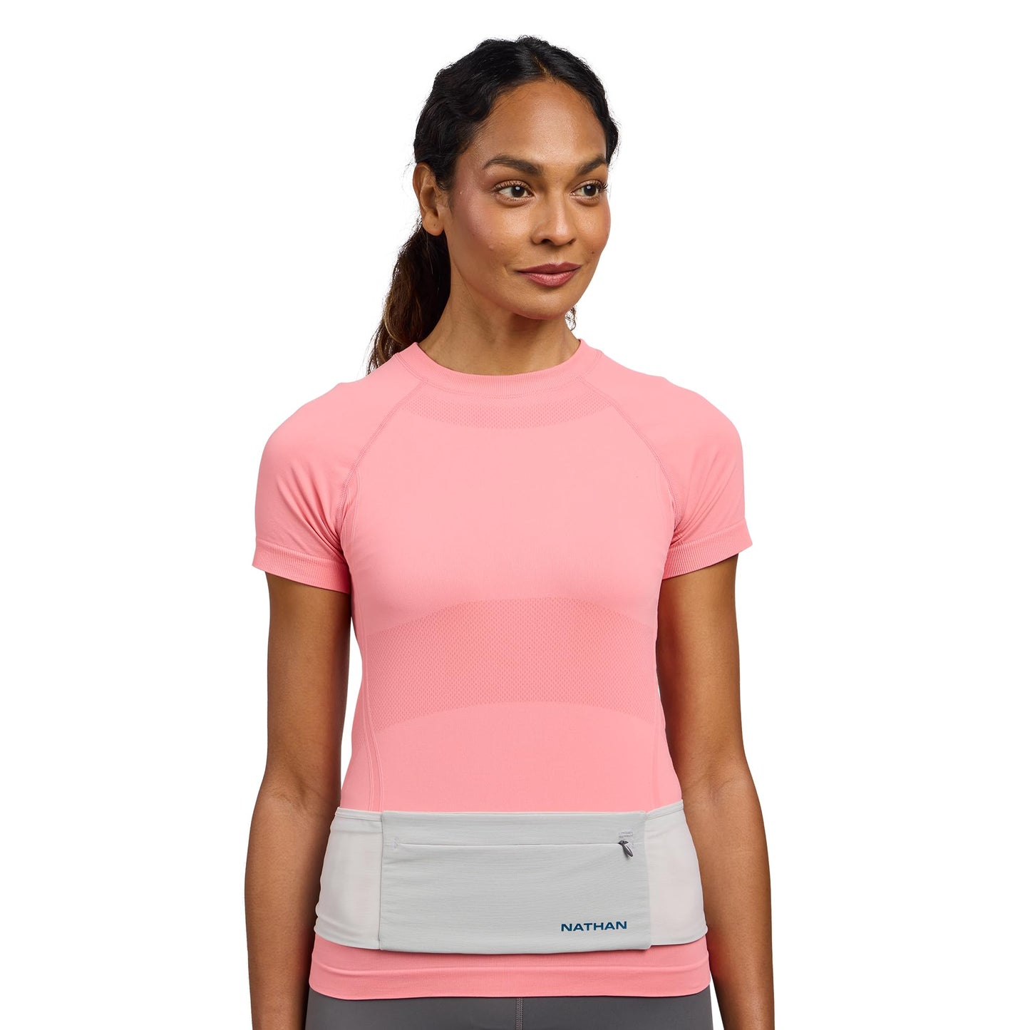 Nathan Zipster Max Running Belt, Running Belts for Women and Men, Bounce-Free Waist Pack with Extra Large Zipper Pocket, Smartphone Storage, Walking, Gym, Hiking - Vapor Grey/Sailor Blue - Large