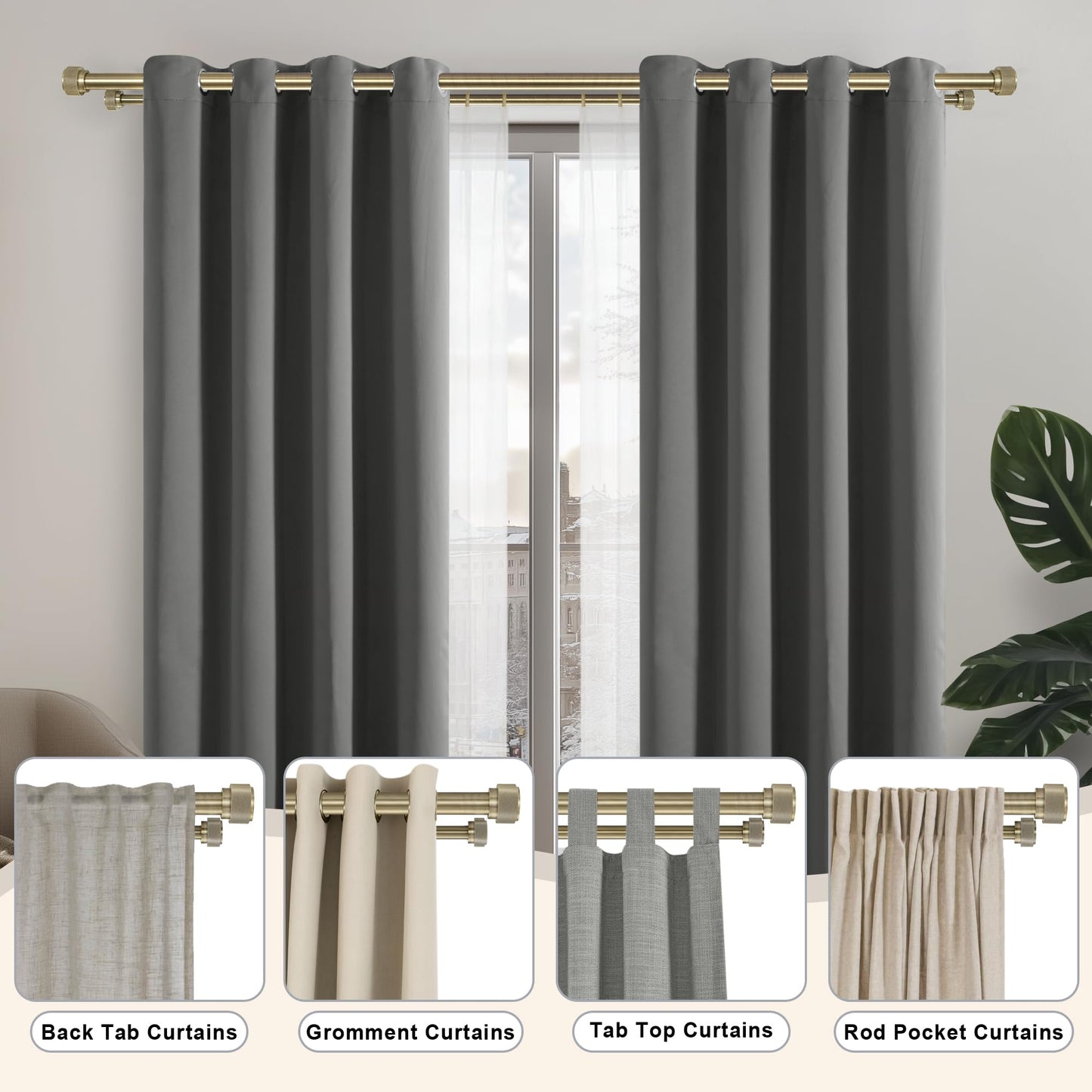 1-1/8 inch Double Curtain Rod - Premium Nonadjustable 144in/12ft Drapery Rods - Heavy Duty Dual Curtain Rods for Windows - Aluminum Finials & Adjustable Concealed Mounting Bracket - Antique Bronze