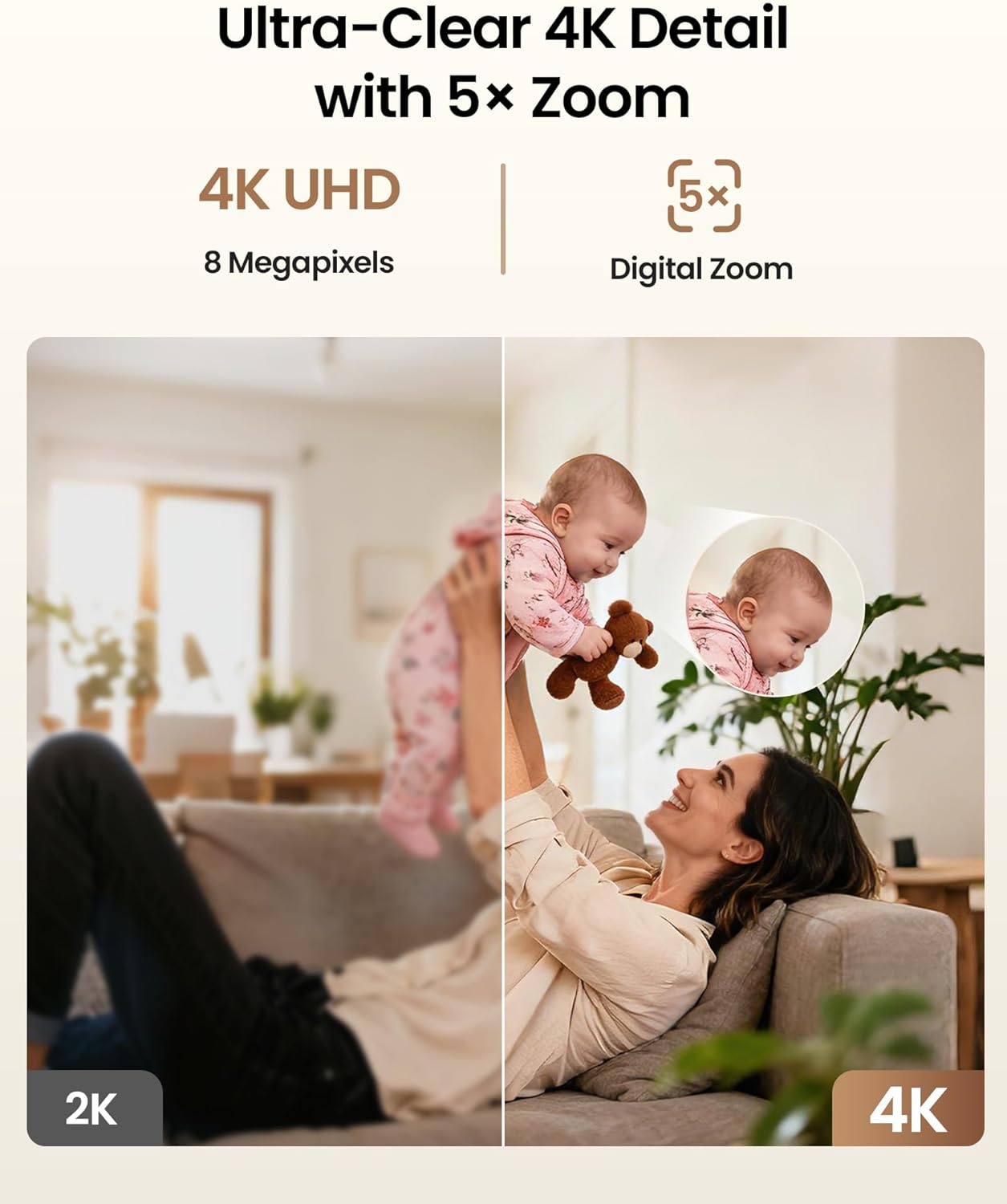 ZOSI 4K C518 360 2-Way 5GHz/2.4GHz 64G Indoor Security Camera, WiFi Pan/Tilt Pet/Dog/Baby Plug-in IP Camera, Auto
