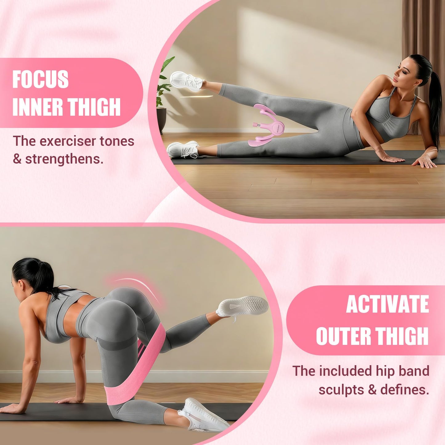 Thigh Trainer for Women, 360° Pelvic Floor Exercise Device with Resistance Band, 15-75LB Adjustable Resistance Thigh Workout Equipment for Inner Thigh Toner, Kegel Exercise, Pelvic Floor Muscle Repair
