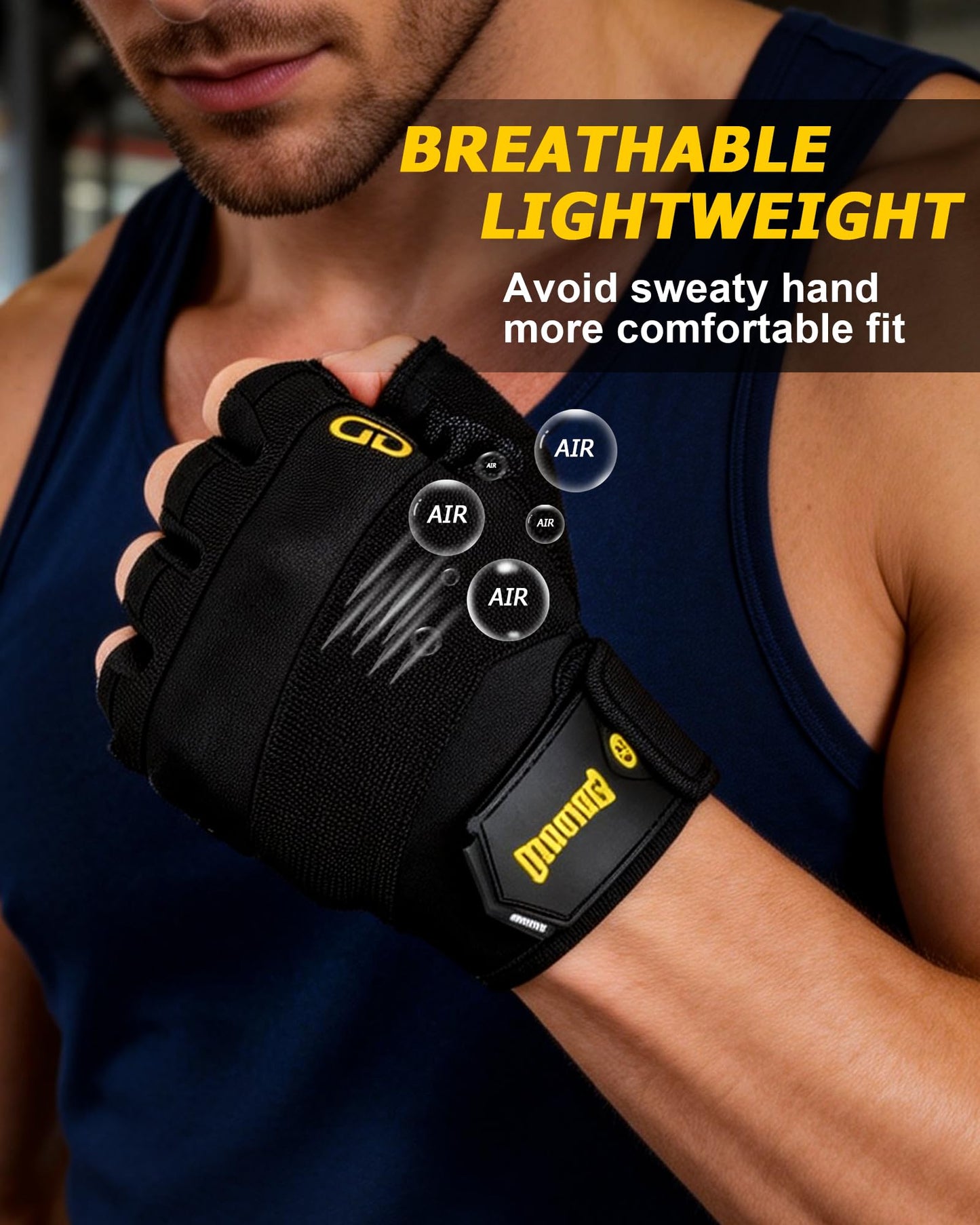 FitDA Workout Gloves for Men & Women - Fingerless Padded Weight Lifting Gloves with Non-Slip Grip & Short Wrist Design, Gym Glove for Training, Exercise, Cycling, and Fitness, L